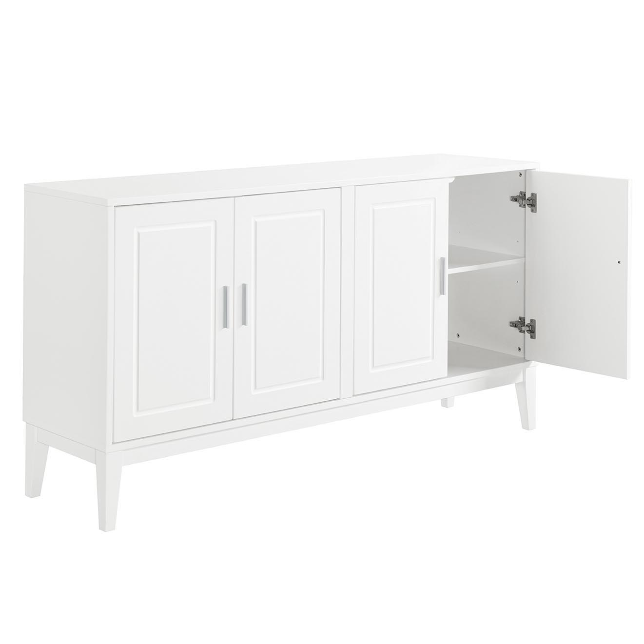 4 Door Sideboard Storage Cabinet With Door Shelf For Living Room And Dining Room, 2 Large Cabinets With Adjustable Shelf - White