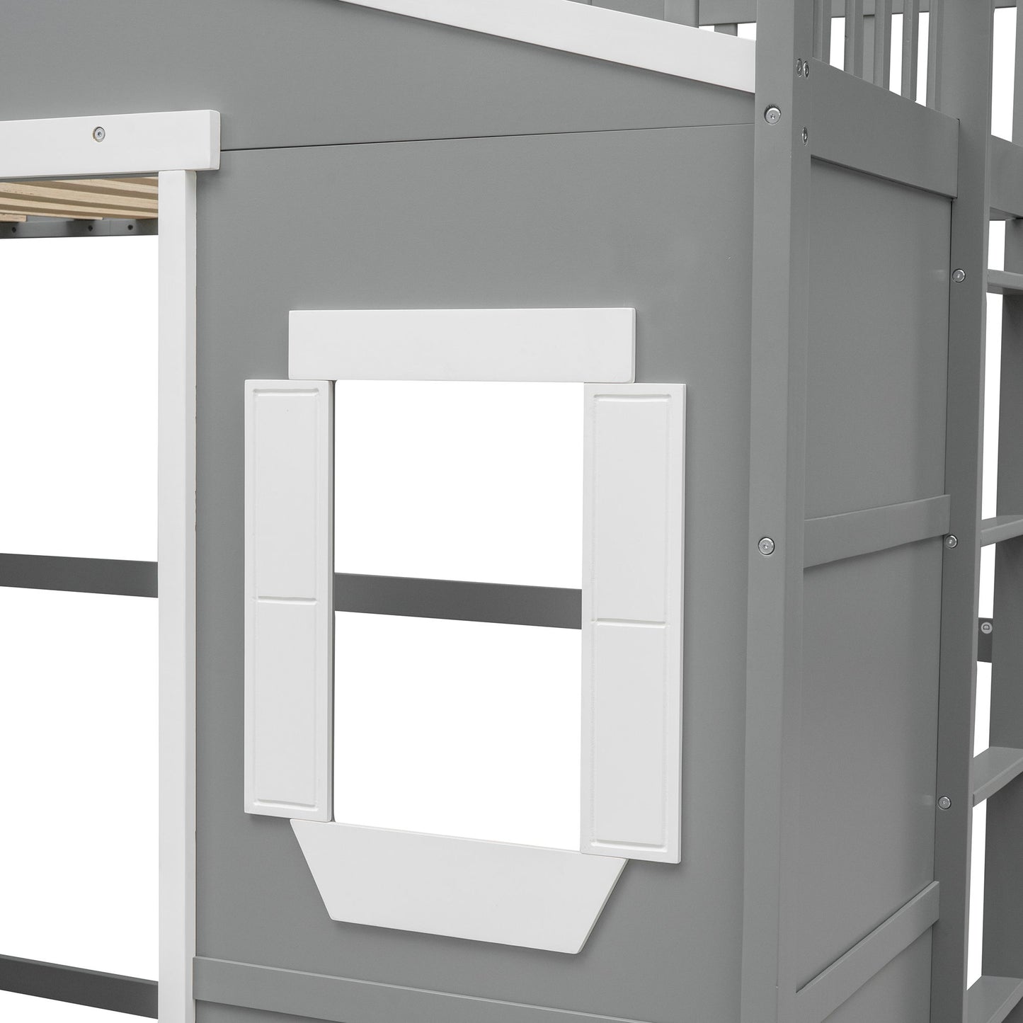 Twin Size House Loft Bed With Ladder - Gray / White