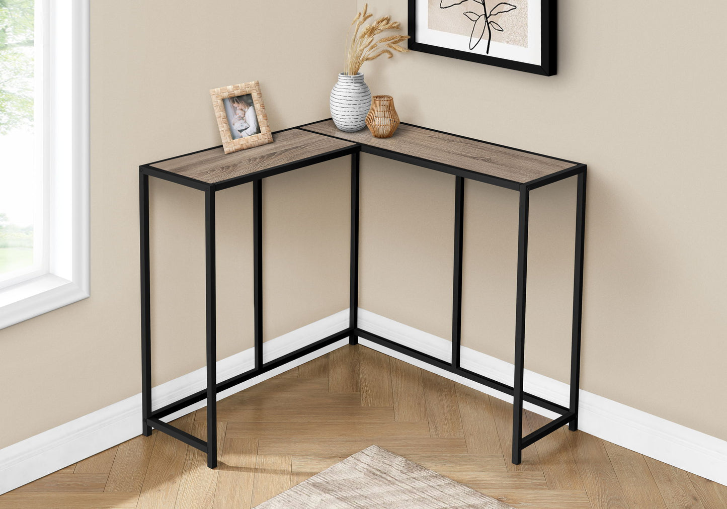Corner Accent Console Table For Entryway, Contemporary And Modern - Taupe / Black
