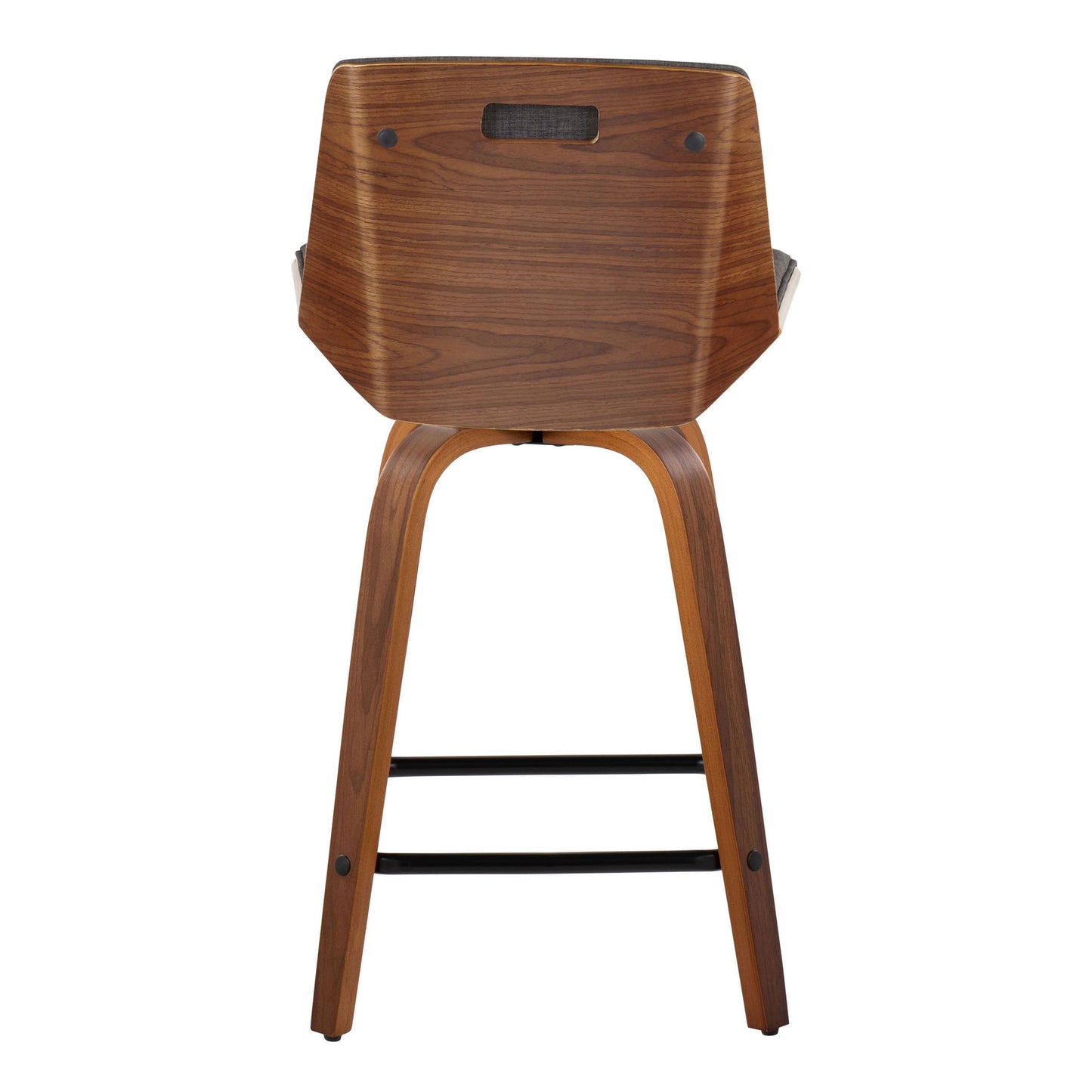 Corazza - Mid-Century Modern Fixed Height Counter Stool With Swivel And Square Footrest (Set of 2) - Walnut / Charcoal