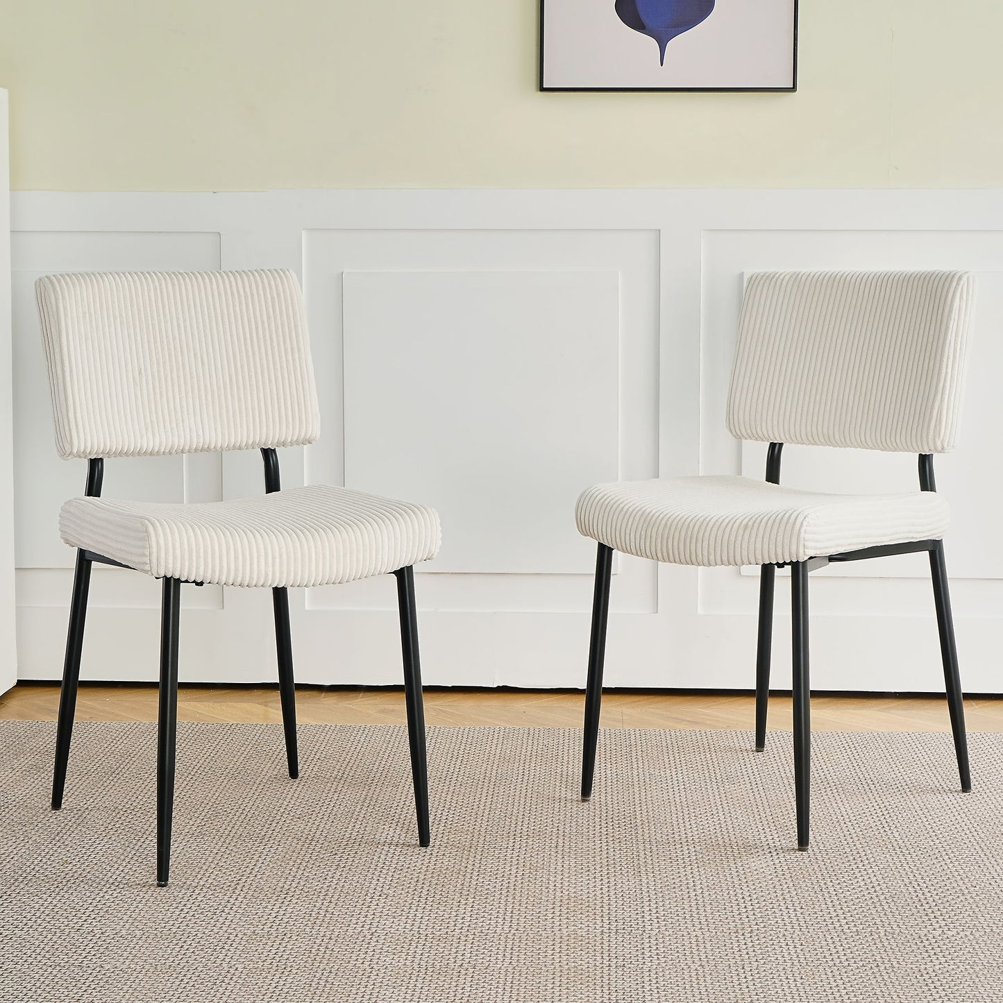 Modern Dining Chair Fabric Upholstered Chairs With Black Metal Legs For Home And Bedroom (Set of 2) - Beige