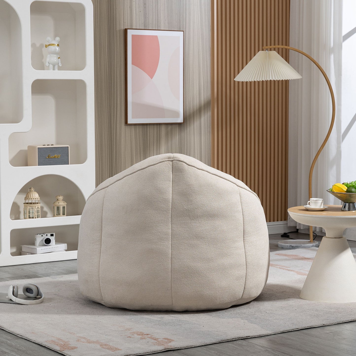 Bedding Bean Bag Sofa Chair High Pressure Foam Bean Bag Chair Adult Material With Padded Foam Padding Compressed Bean Bag With Footrest - Beige