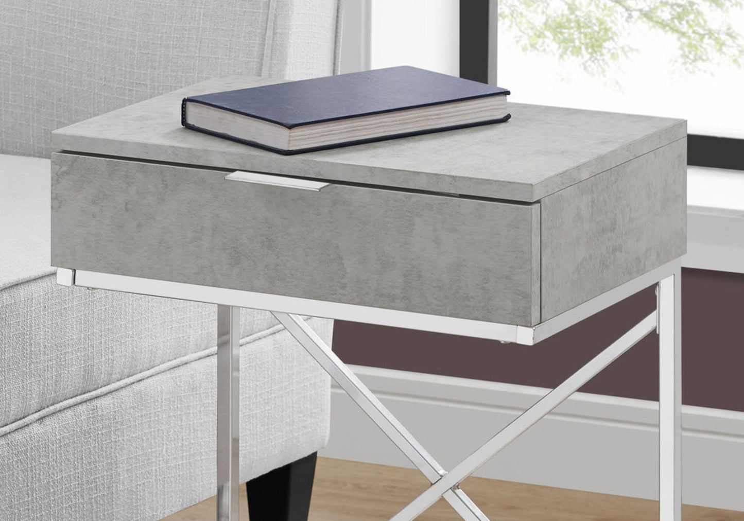 Accent Side Table, Storage Drawer, Contemporary Stylish - Gray