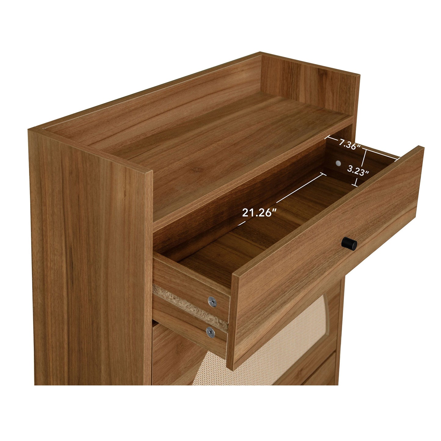 Allen - Rattan 2 Door 1 Drawer Cabinet Shoe Rack For Entrance, Double Layer - Walnut
