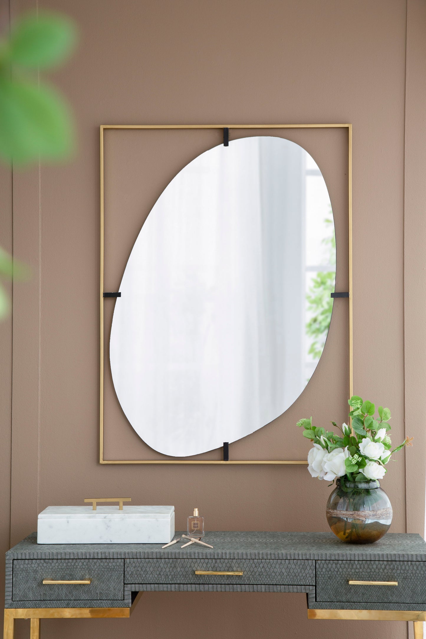 Poppy Mirror With Metal Frame Contemporary Design Wall Decor For Bathroom, Entryway Wall Decor - Golden Black