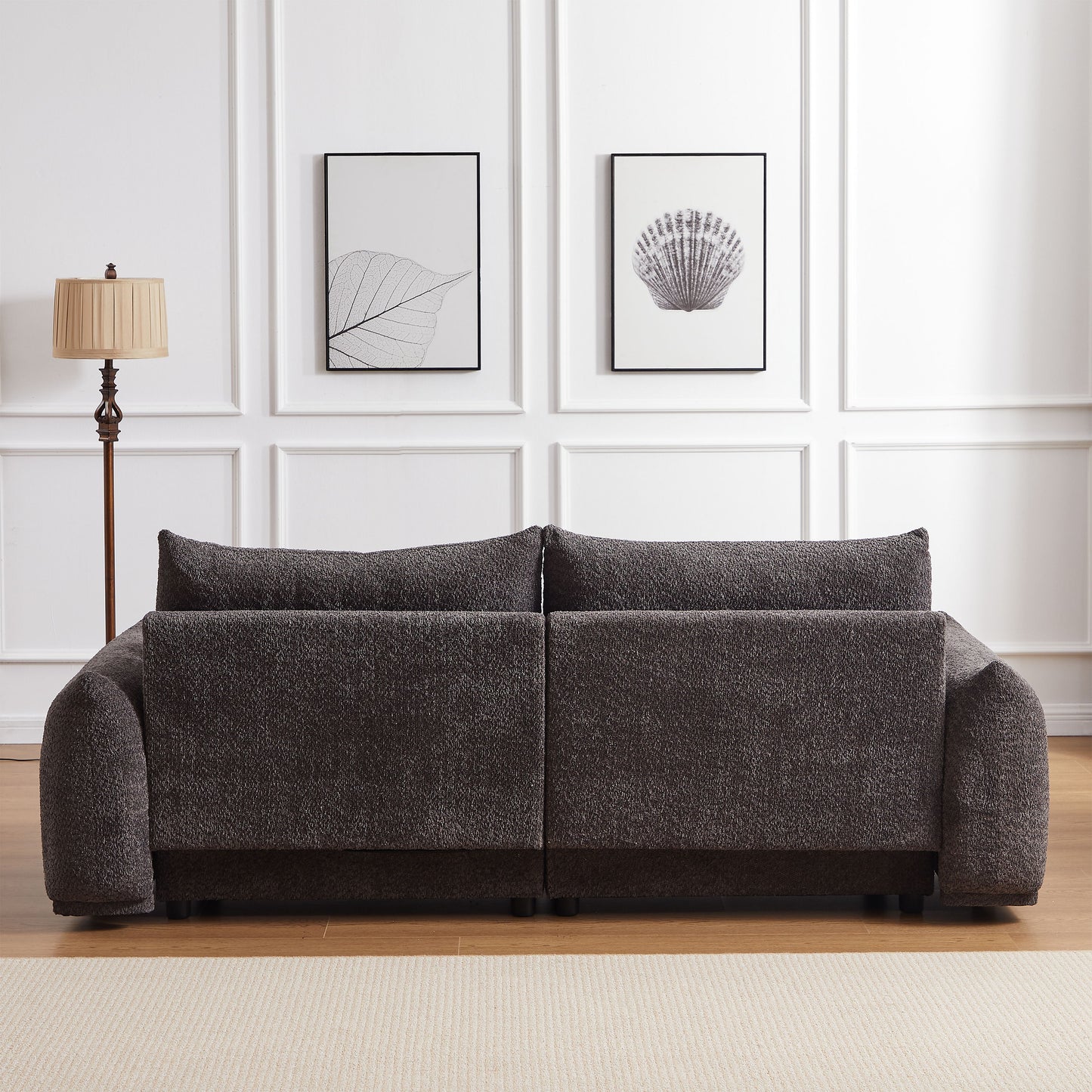 Lamb's Wool 2 Seater Cushion Sofa Comfortable Sofa For Living Room Bedroom And Other Casual Spaces Lamb's Wool Sofa With 2 Cushions And 2 Ball Pillows (Set of 2) - Gray