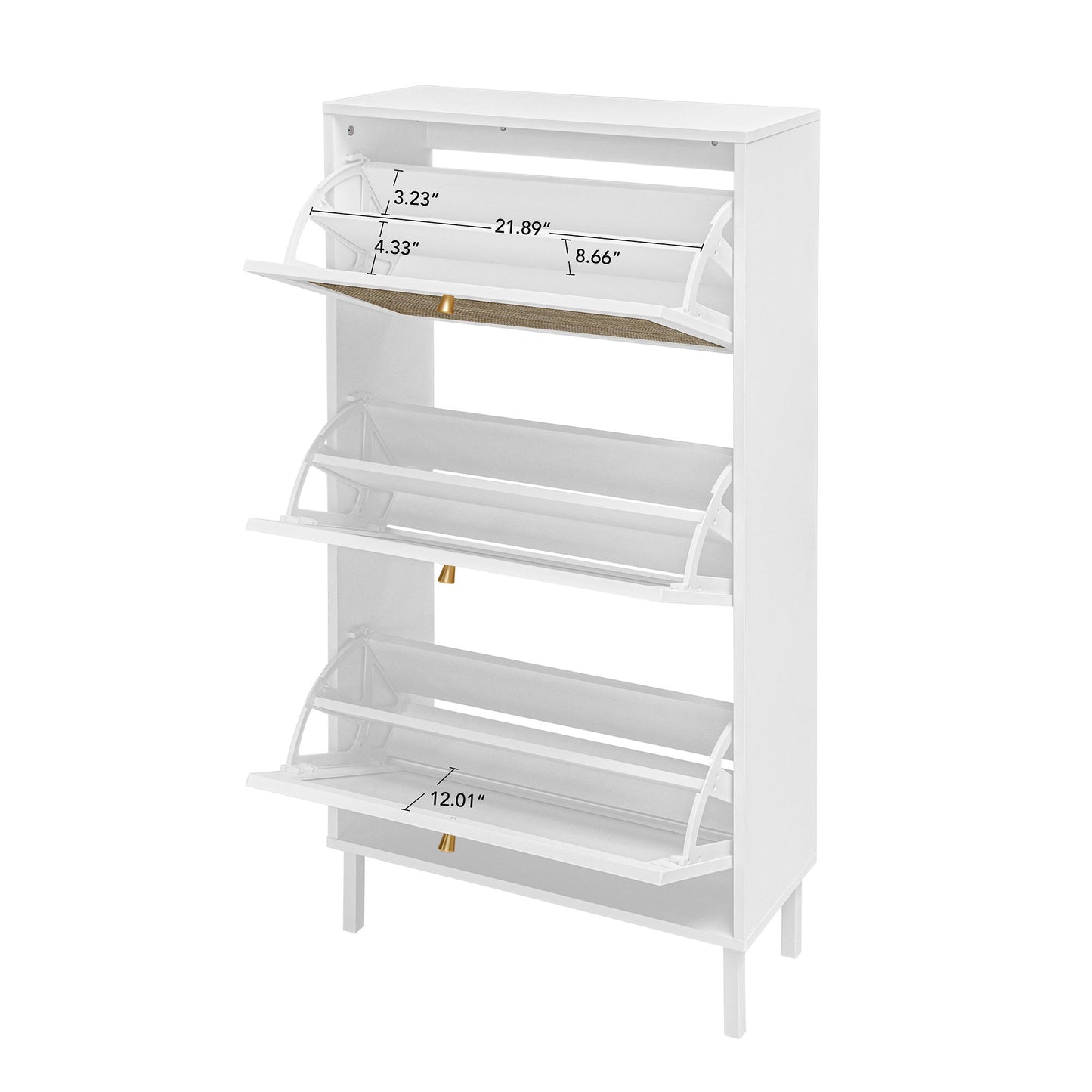 Modern Rattan 3 Door Shoe Rack Cabinet For Entryway Freestanding White Storage Unit In Particle Board - White