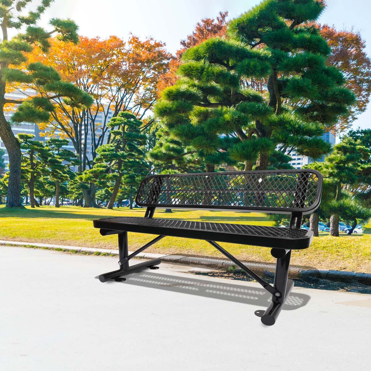 Outdoor Steel Bench With Backrest - Black