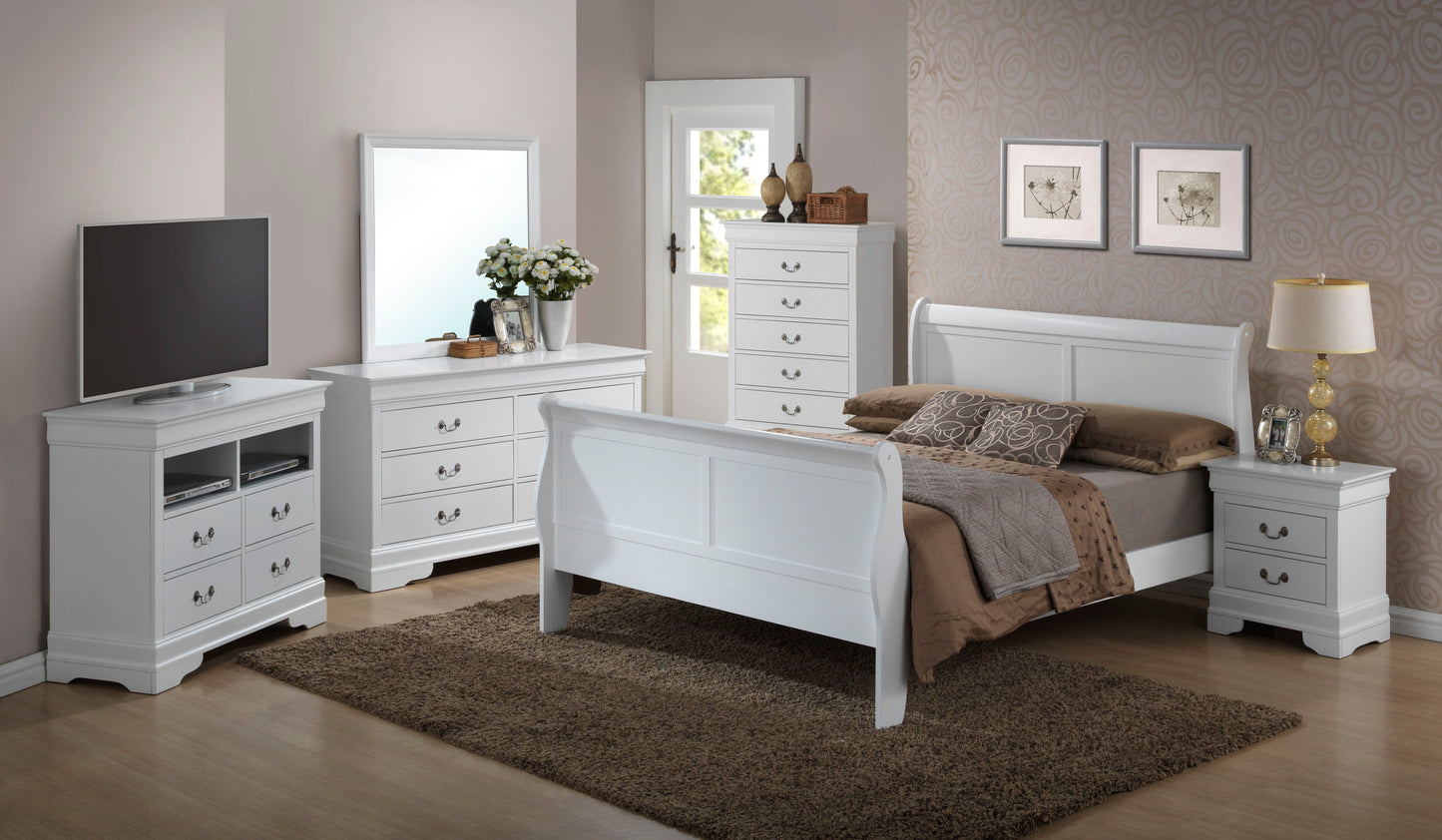 Queen Bed Panel Sleigh - White