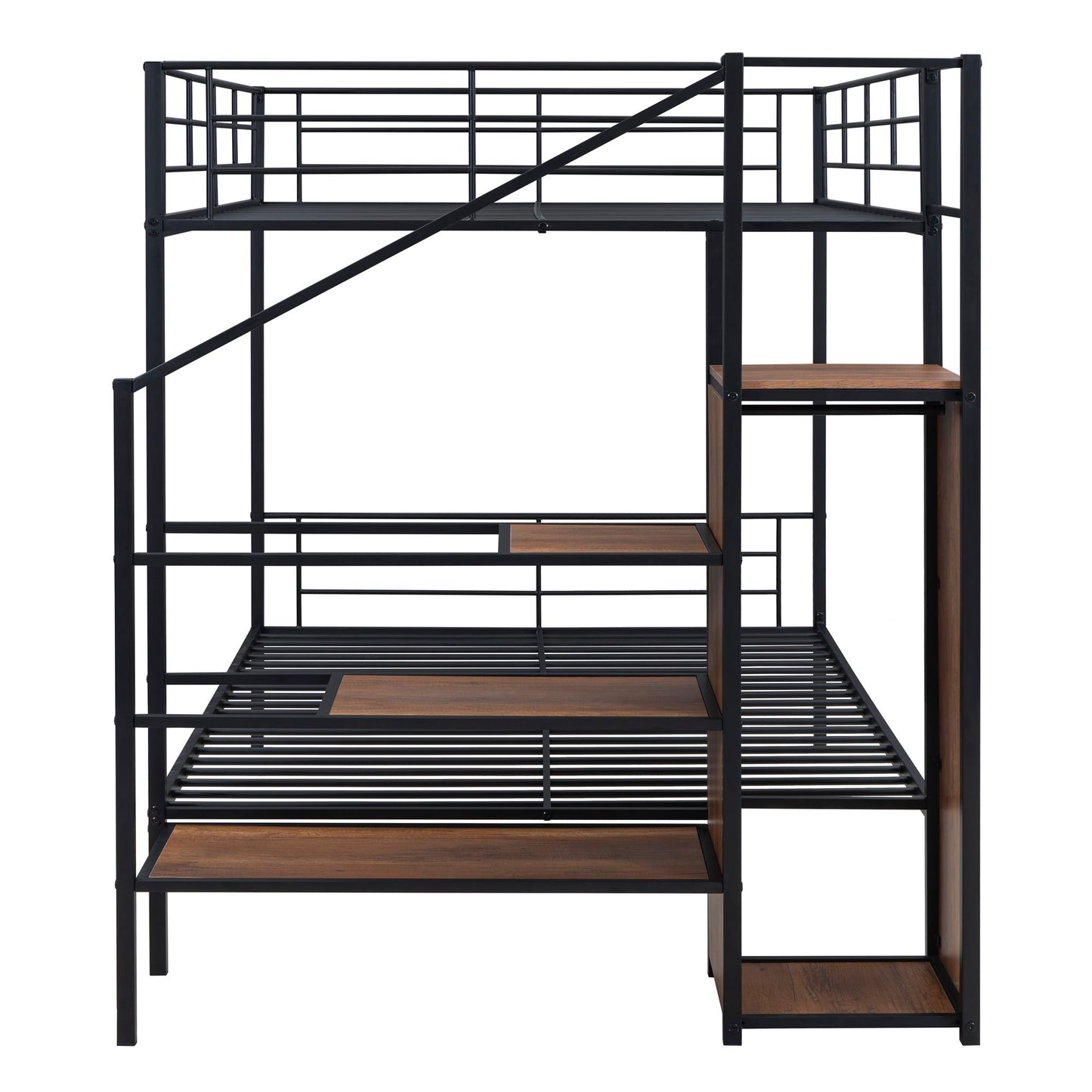 Full Over Full Bunk Bed With Lateral Storage Ladder And Wardrobe - Black
