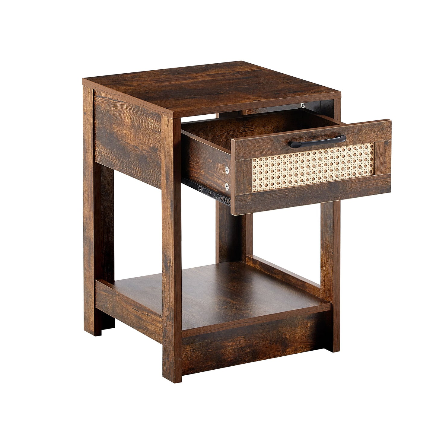 15.75" Rattan End Table With Drawer, Modern Nightstand, Side Table For Living Room, Bedroom - Rustic Brown