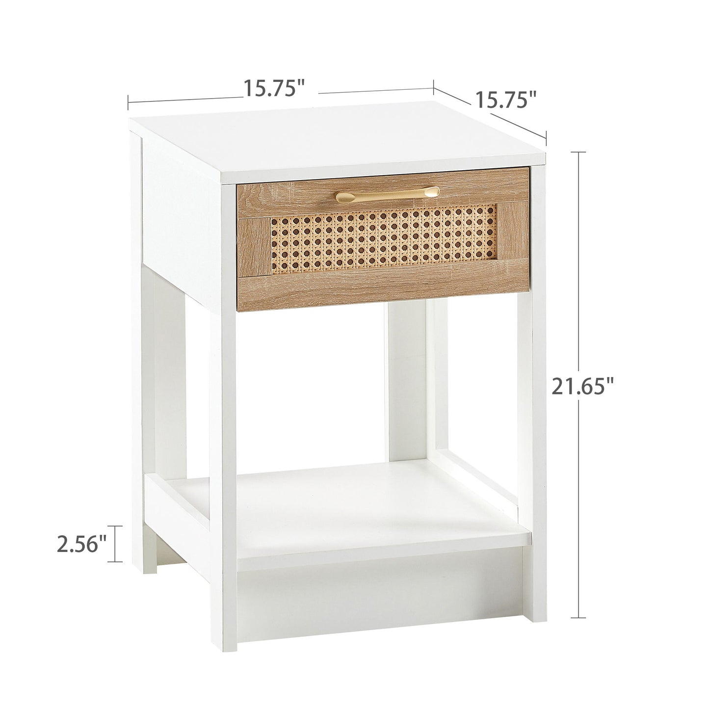 15.75" Rattan End Table With Drawer, Modern Nightstand, Side Table For Living Room, Bedroom - White