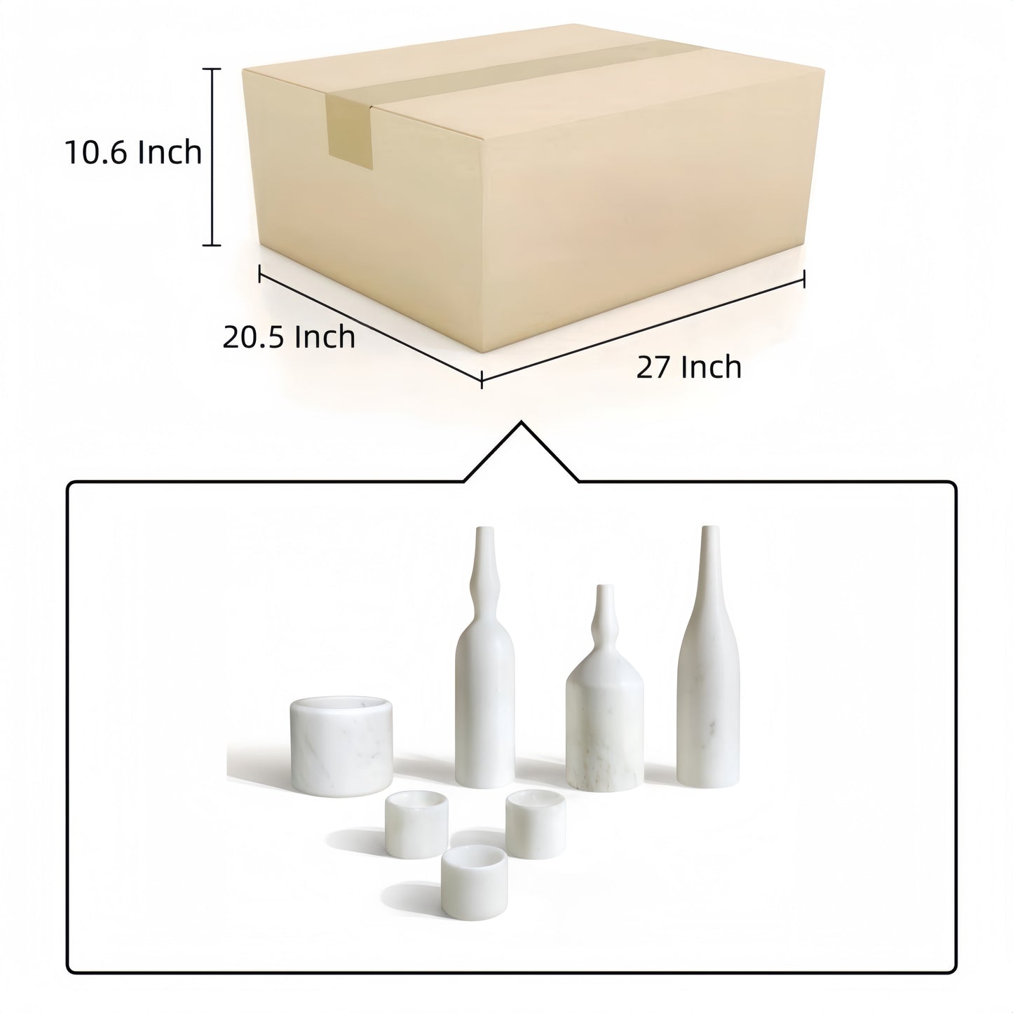 Luxury Natural Marble Living Room Accessories Set, 7 Pieces, Genuine Real Marble - White