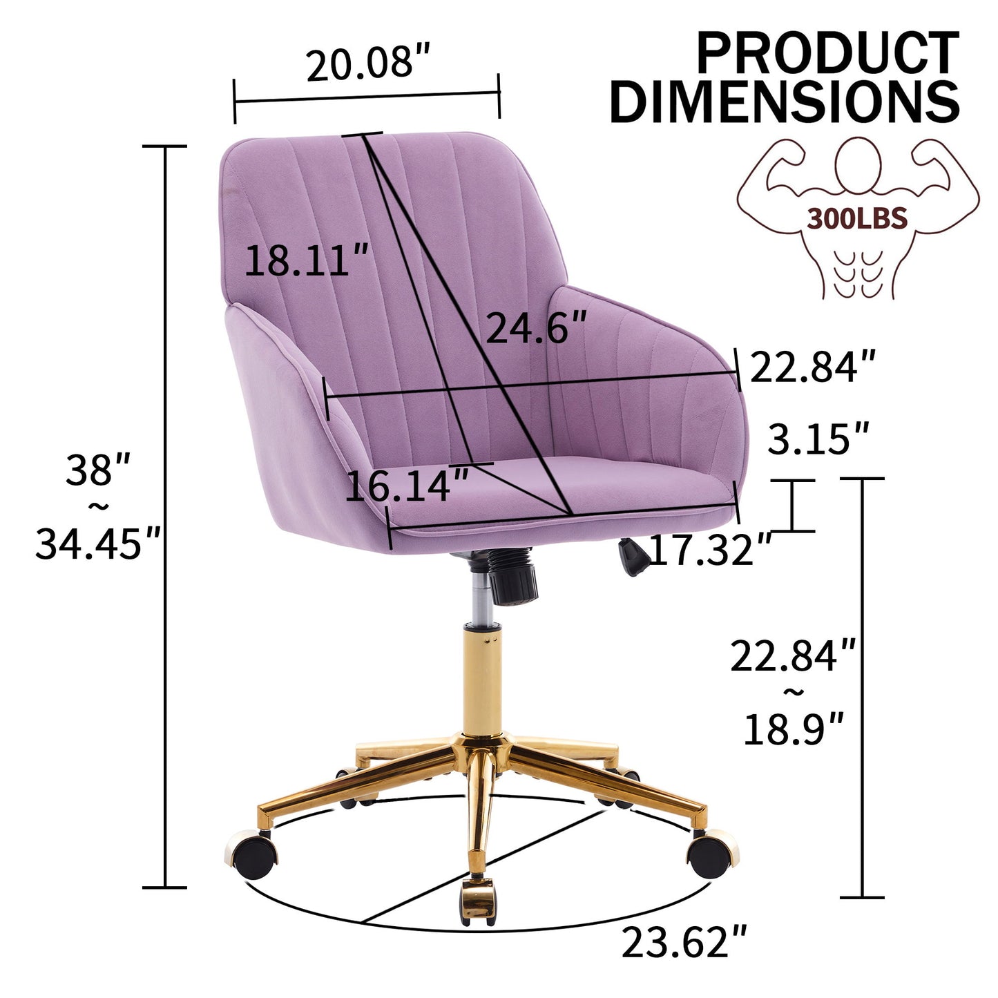 Ergonomic Swivel Office Chair With Backrest, Adjustable And Comfortable For Long Sitting - Lilac