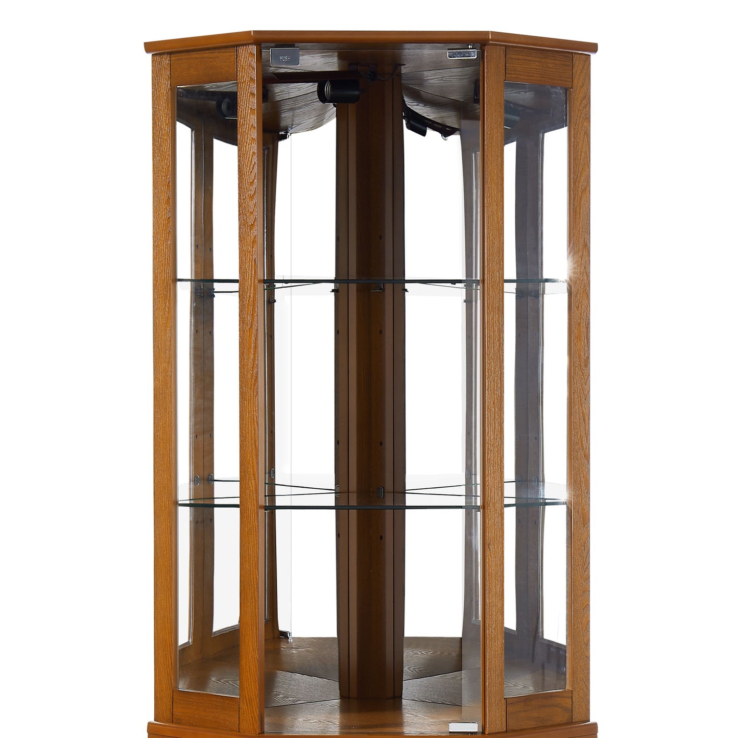 6 Shelf Corner Curio Display Cabinet With Lights, Mirrors And Adjustable Shelves (E26 Light Bulb Not Included) - Oak