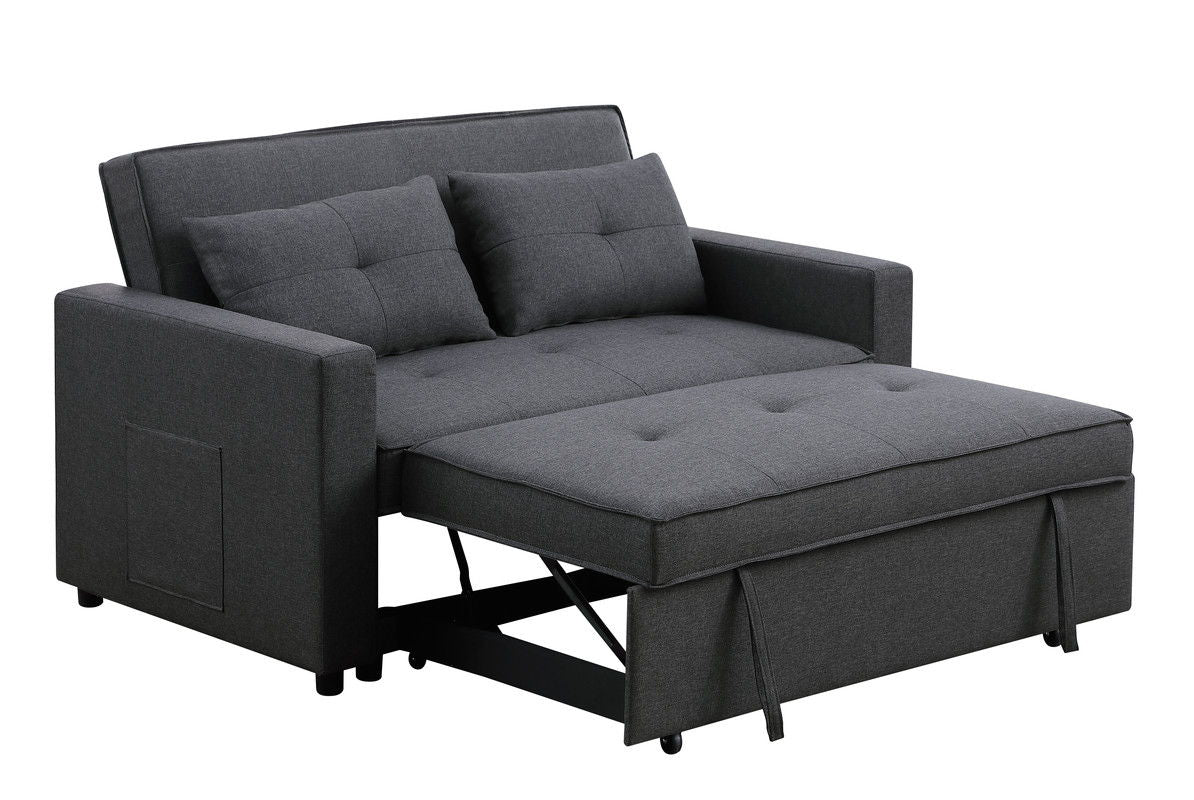 Zoey - Linen Convertible Sleeper Loveseat With Side Pocket - Dark Gray