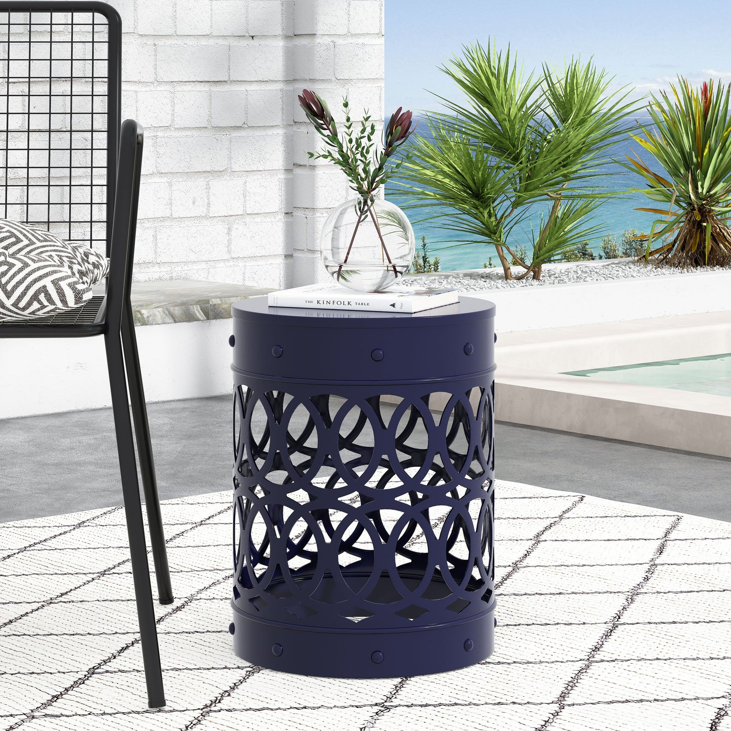 Outdoor, Metal End Table Large - Navy Blue