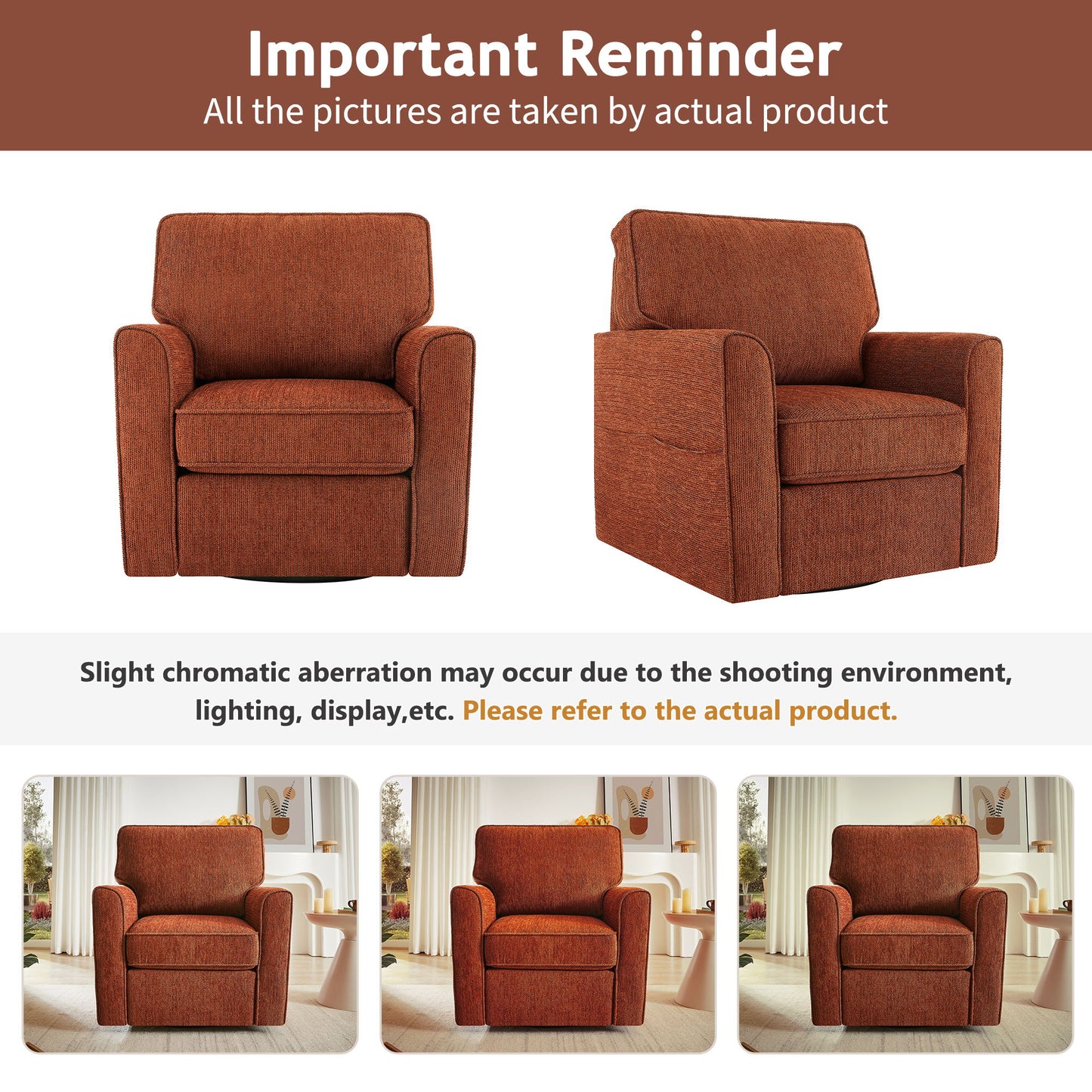 360 Degree Swivel Chair Accent Barrel Armchair With Side Pockets - Red