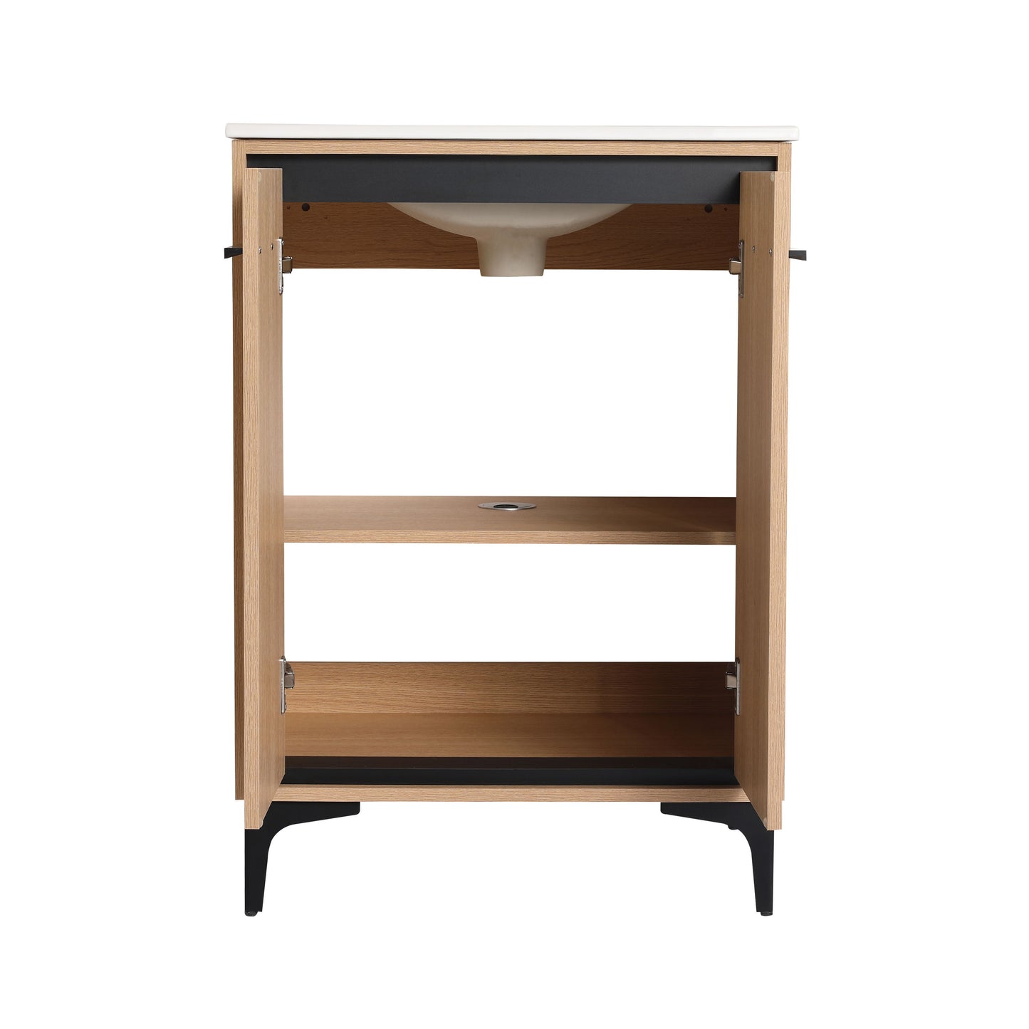 Modern 24" Bathroom Vanity Base With Basin And Storage Cabinet - Oak