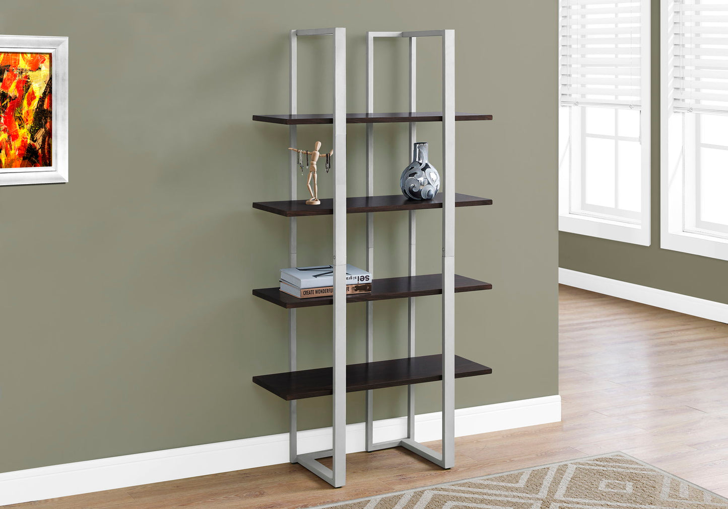 Bookshelf, Bookcase, Etagere, 4 Tier For Office, Contemporary & Modern - Espresso
