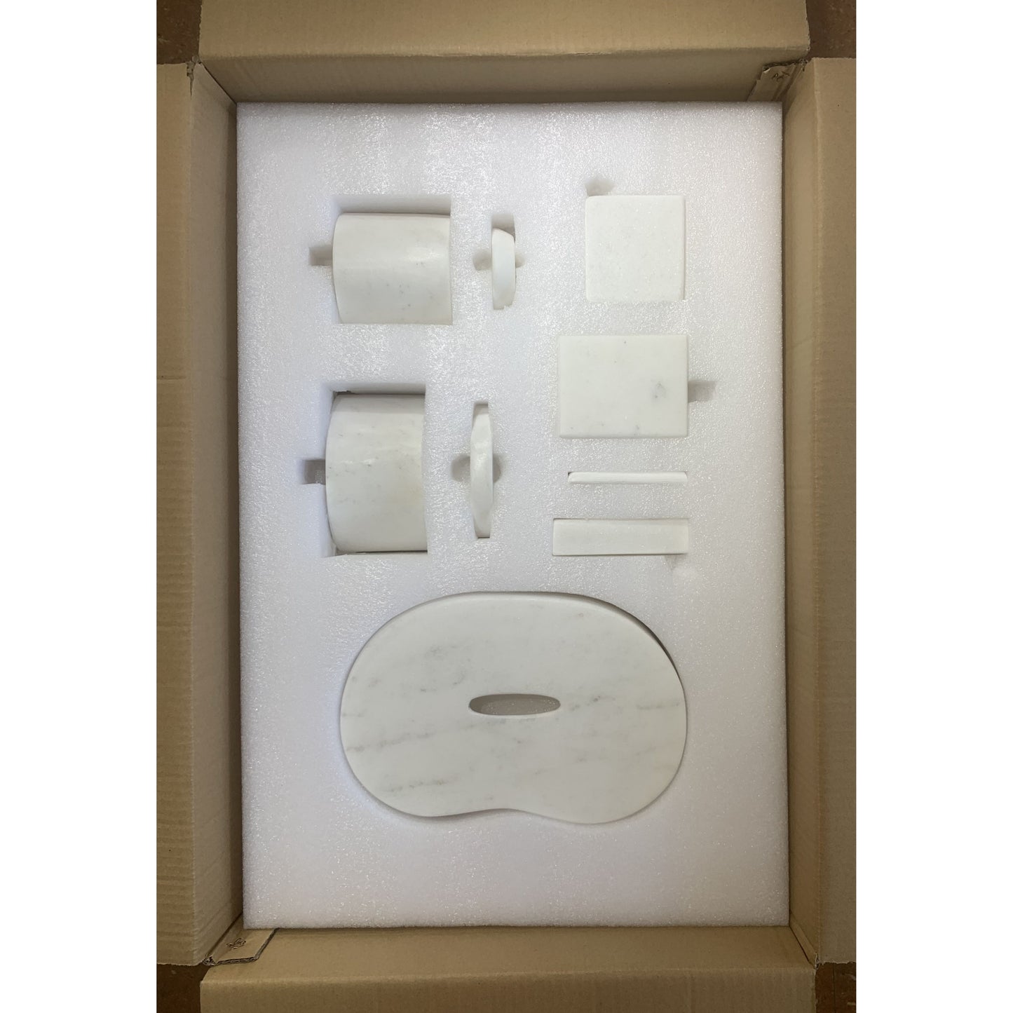 Marble Bathroom Accessories Set - Natural Stone - White / Natural