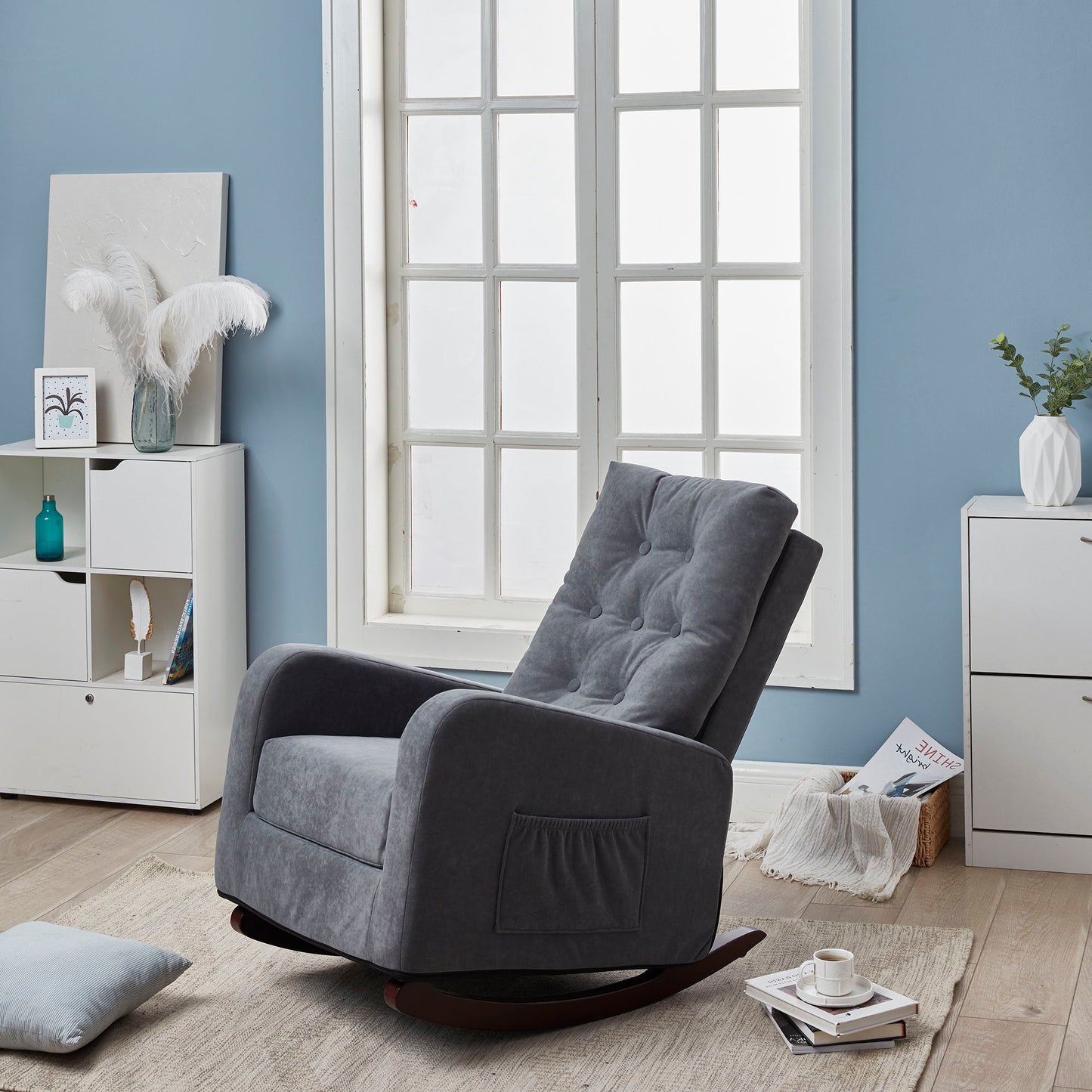 Single Sofa Reclining Japanese Chair Lazy Sofa Tatami Balcony Adjustable Chair - Antique Gray