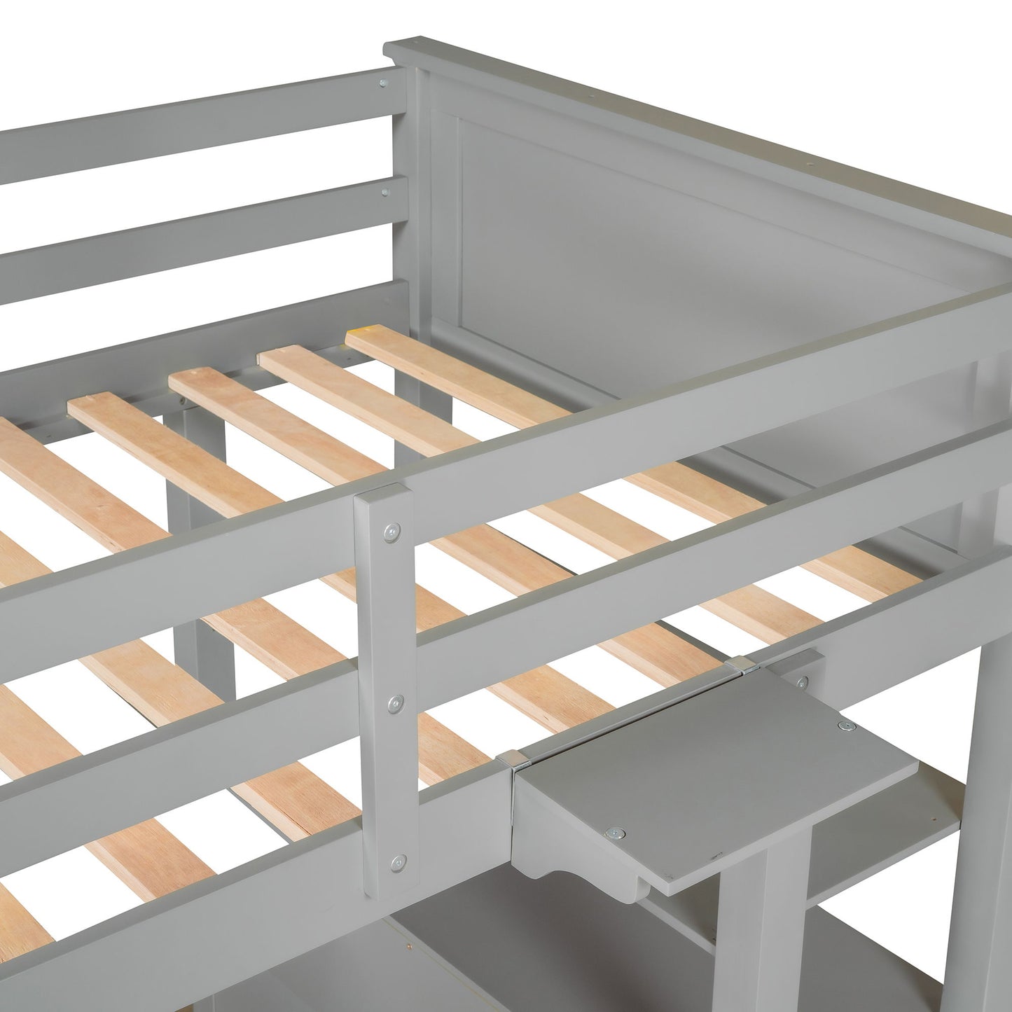 Twin Size Loft Bed With Drawers And Desk, With Shelves - Gray