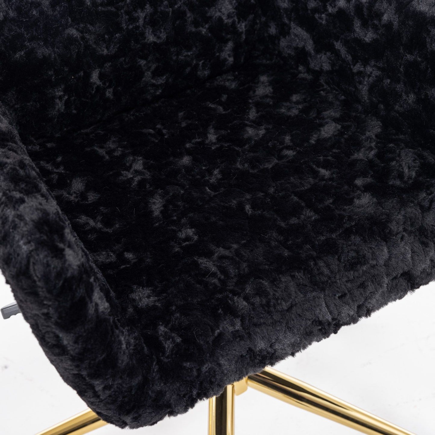 Office Chair, Artificial Rabbit Hair Home Office Chair With Golden Metal Base, Adjustable Desk Chair Swivel Office Chair, Vanity Chair - Black