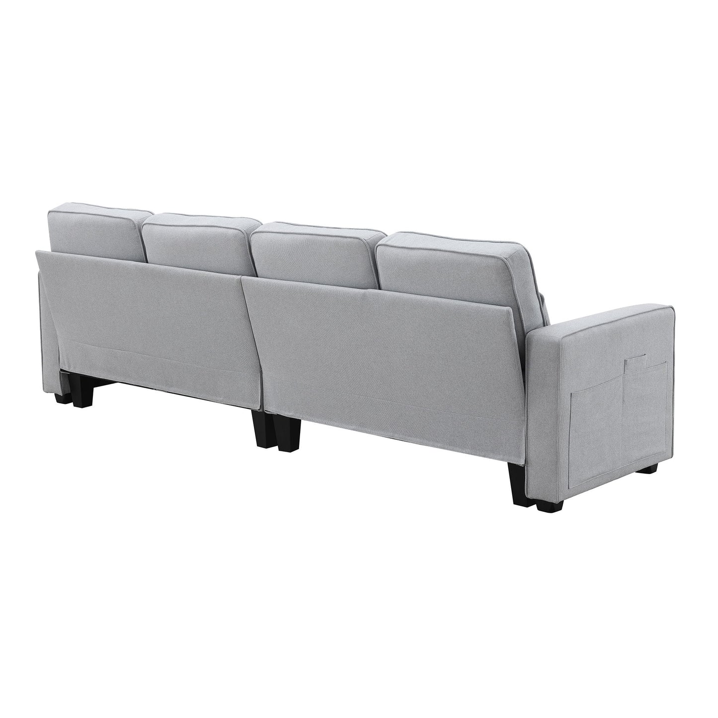 4 Seater Modern Linen Sofa With Armrest Pockets And 4 Pillows, Minimalist Style Couch - Light Gray