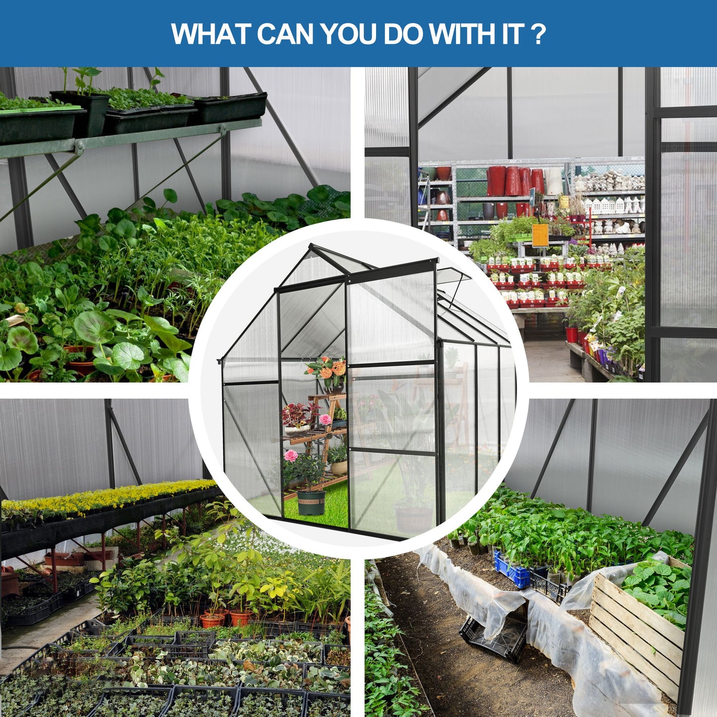 6X8 Ft Polycarbonate Greenhouse Raised Base And Anchor Aluminum Heavy Duty Walk-In Greenhouses For Outdoor Backyard In All Season - Black