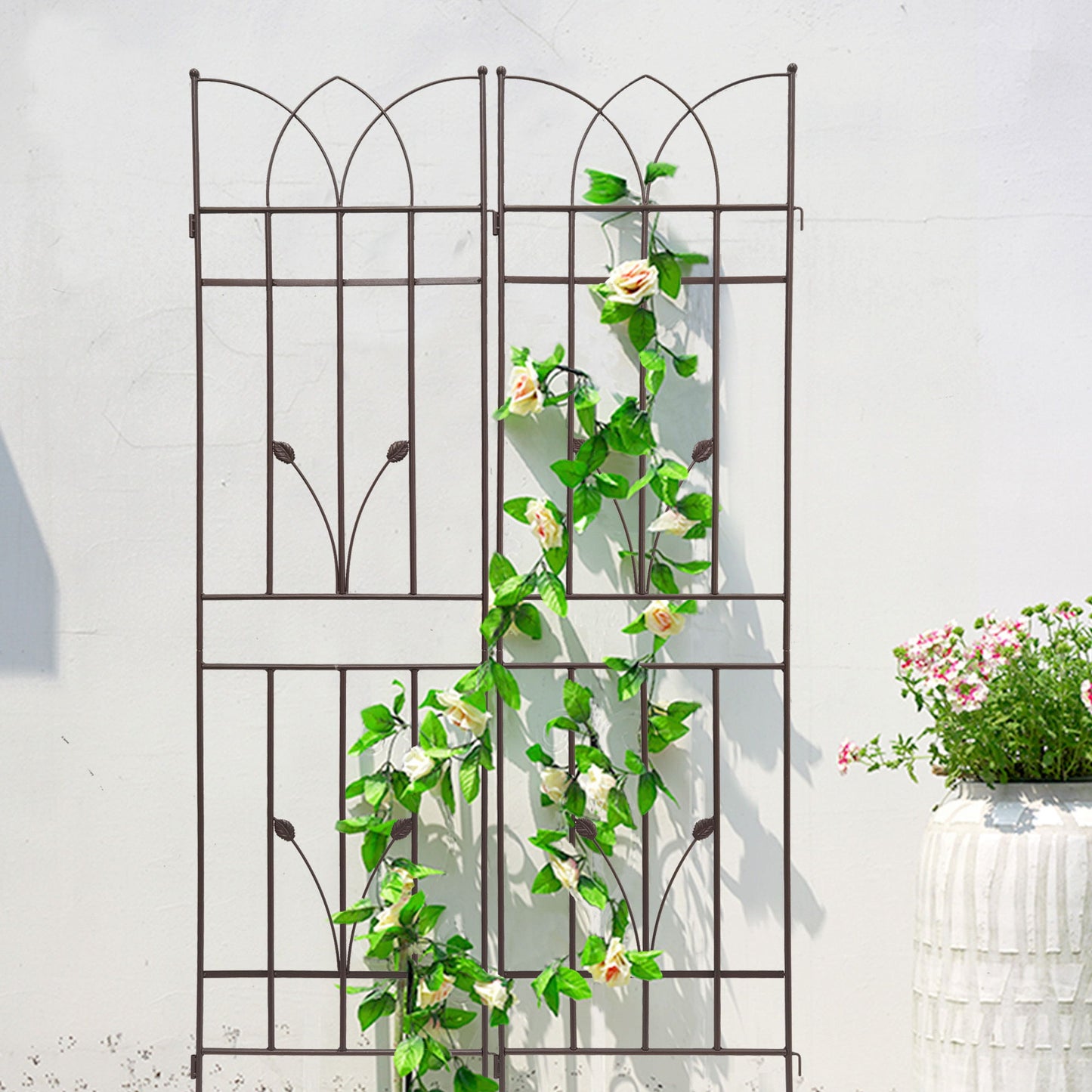 2 Pack Metal Garden Trellis Rustproof Trellis For Climbing Plants Outdoor Flower Support - Brown