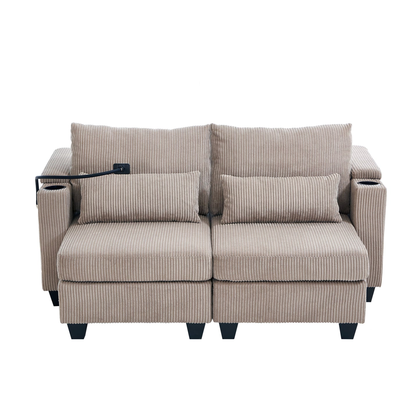 Convertible Chaise Lounge Loveseat Sofa Bed With USB Ports, Cup Holders, Phone Holder, Storage - Brown