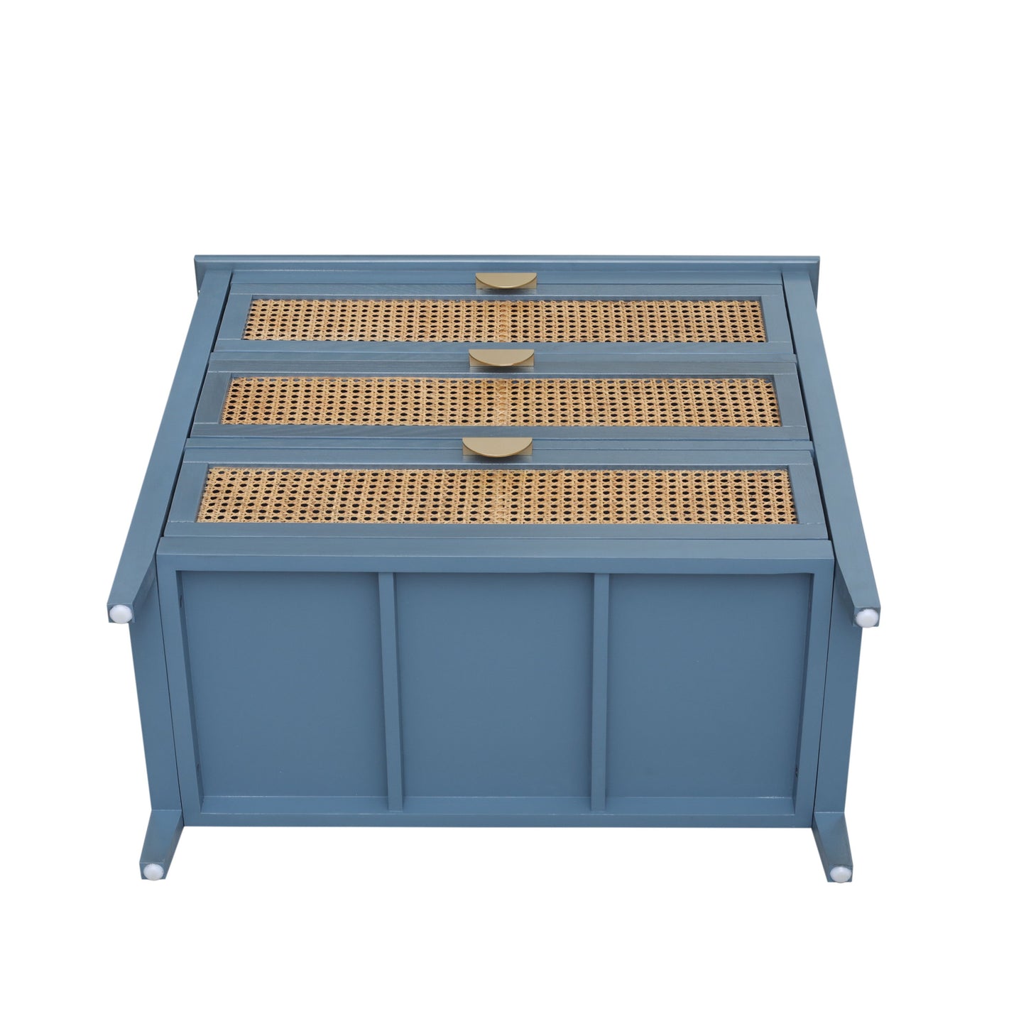 3 Drawer Cabinet Natural Rattan Suitable For Bedroom - Blue