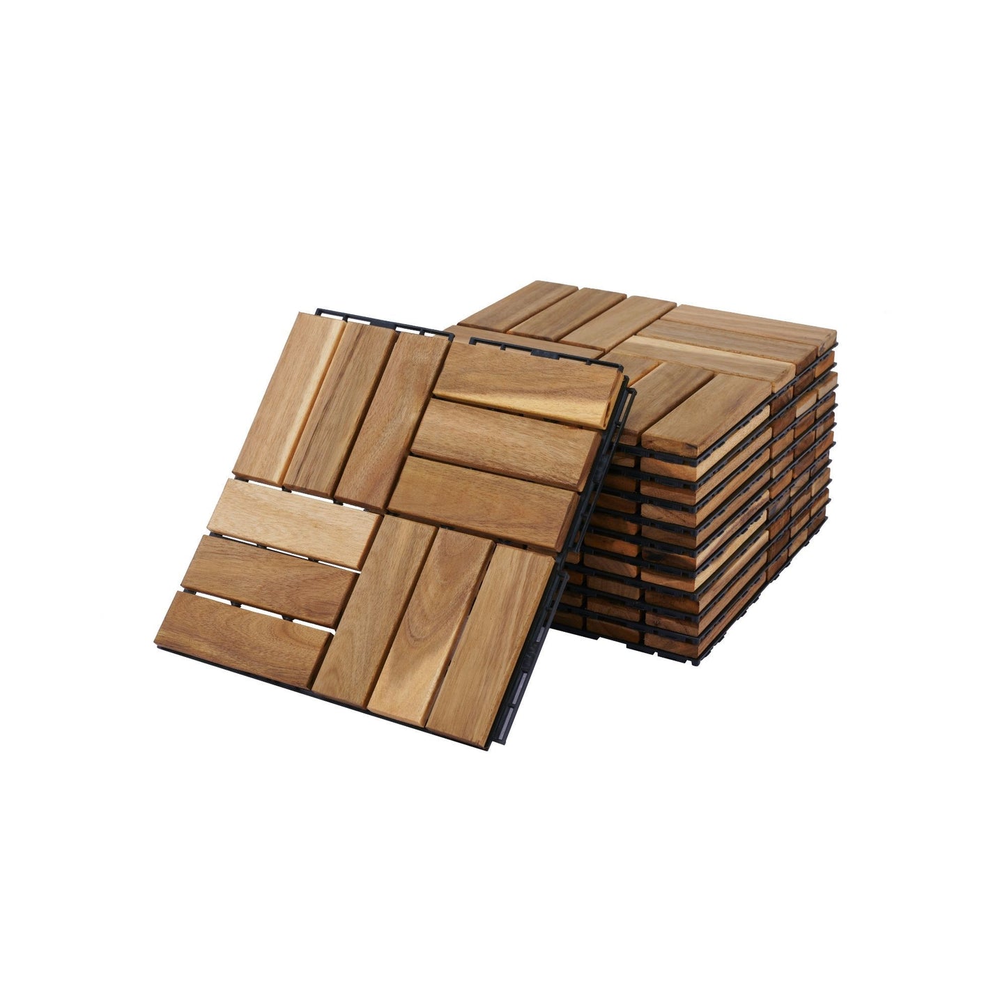 30 Piece Interlocking Deck Tiles Checker Pattern, Square Acacia Hardwood Outdoor Flooring For Patio, Bancony, Pool Side - Yellow