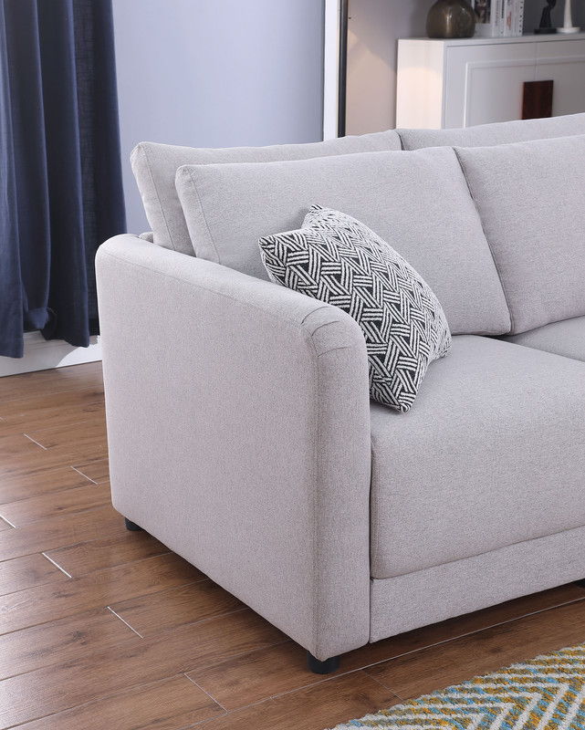 Penelope - Linen Fabric Reversible 7 Piece Modular Sectional Sofa With Ottoman And Pillows - Light Gray