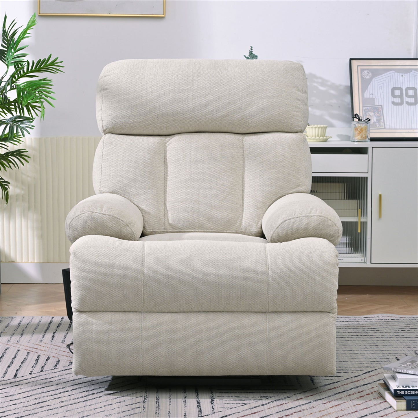 Oversized Power Lift Recliner Chair - Electric Fabric Reclining Sofa Chair With Remote Control, Side Pocket, And Spacious Seat For Home Theater - Light Gray