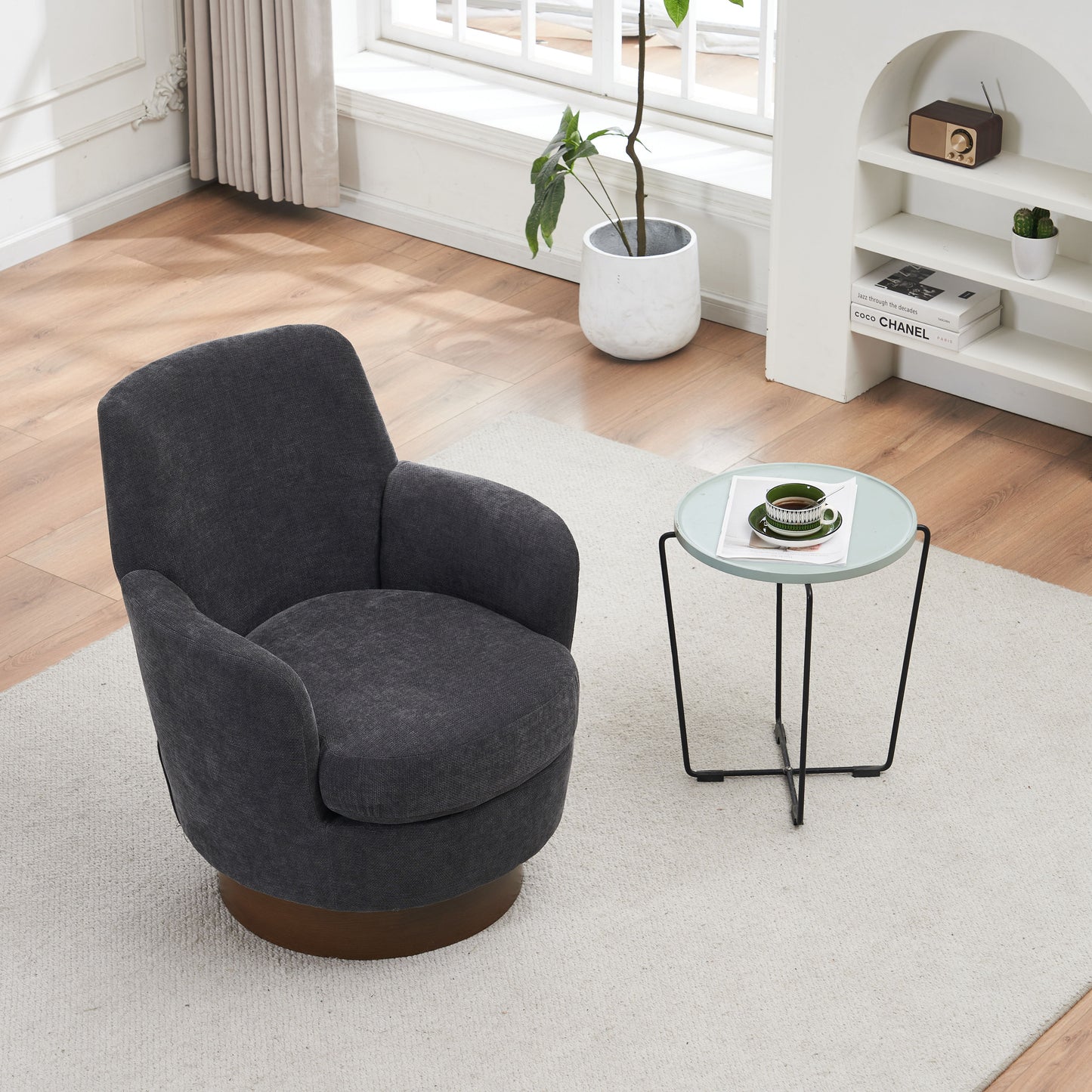 Swivel Barrel Chair, Swivel Accent Chairs Armchair For Living Room, Reading Chairs For Bedroom Comfy, Round Barrel Chairs With Gold Stainless Steel Base - Dark Gray