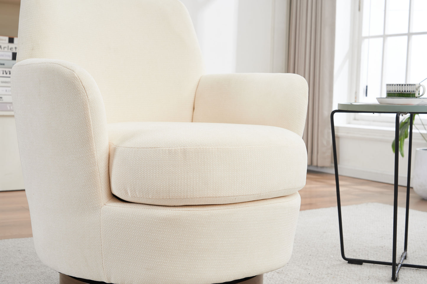 Swivel Barrel Chair, Swivel Accent Chairs Armchair For Living Room, Reading Chairs For Bedroom Comfy, Round Barrel Chairs With Gold Stainless Steel Base - Beige