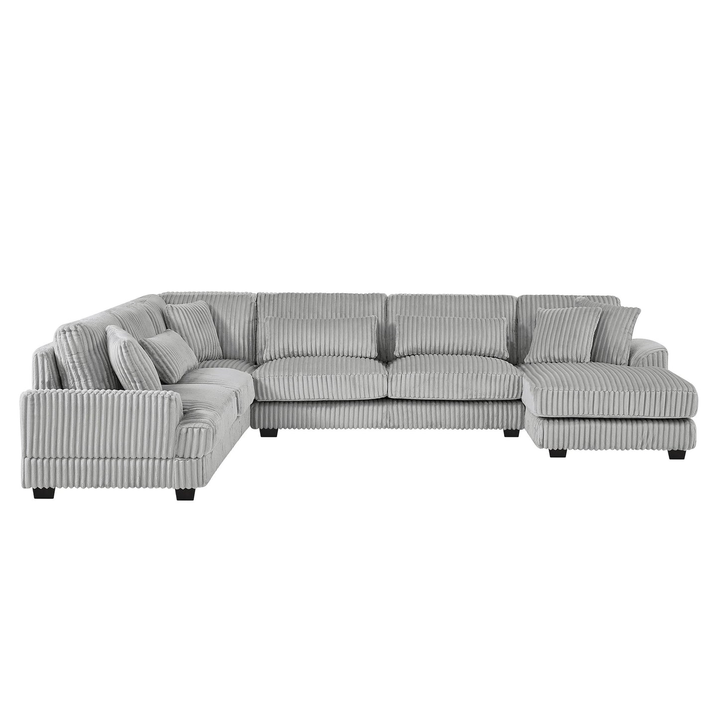 Oversized Sectional Sofa U - Shaped Sofa Couch Modern Sofa Upholstered In Soft Corduroy With A Chaise Lounge For Living Room - Gray