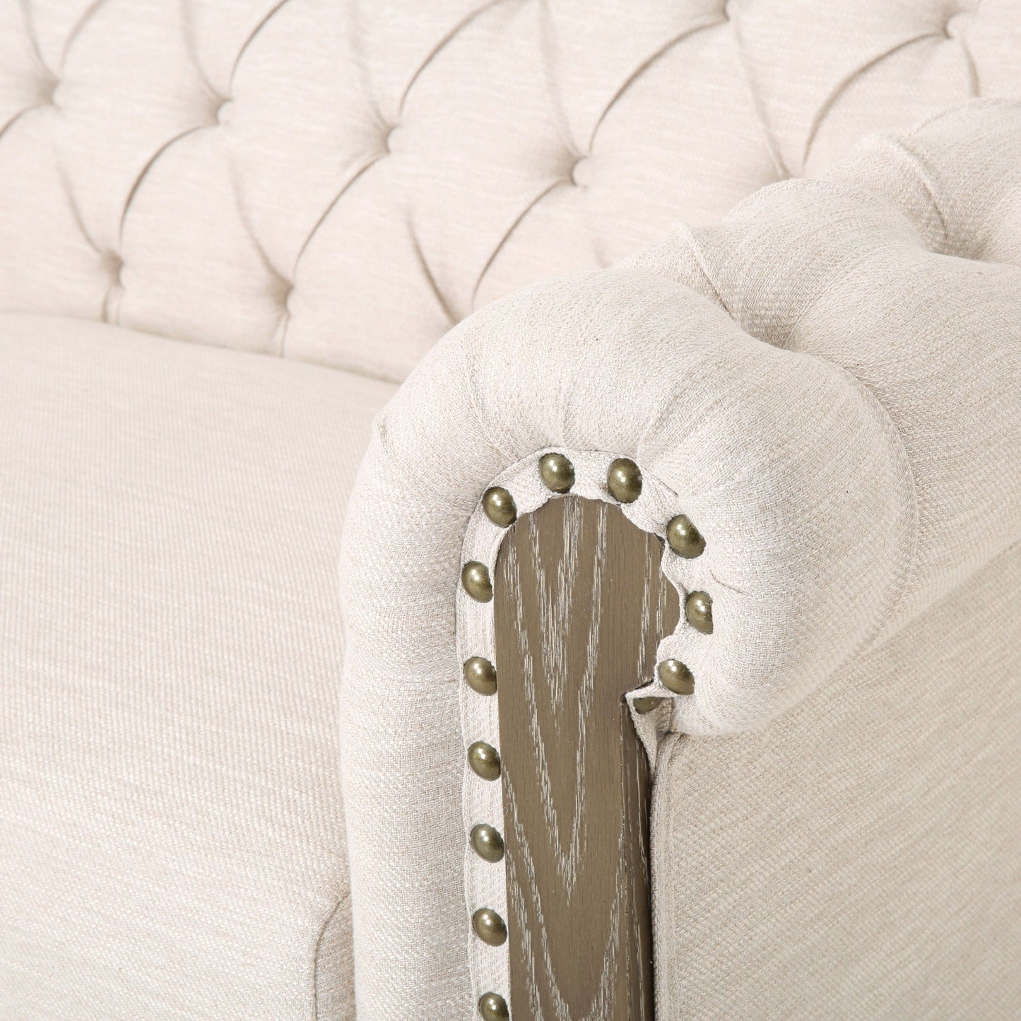 Comfy 3 Seat Sofa With Wooden Legs, Retro Style For Living Room And Study - Beige