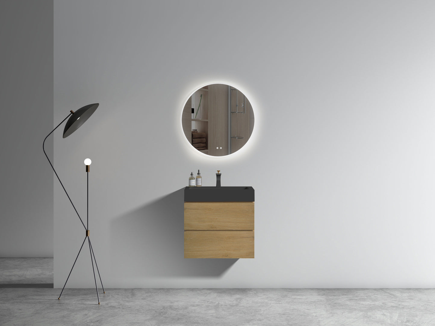 Alice - U090-Alice24W-106 Natural Oak Bathroom Vanity With Sink, Large Storage Wall Mounted Floating Bathroom Vanity For Modern Bathroom, One-Piece Black Sink Basin Without Drain - Light Oak