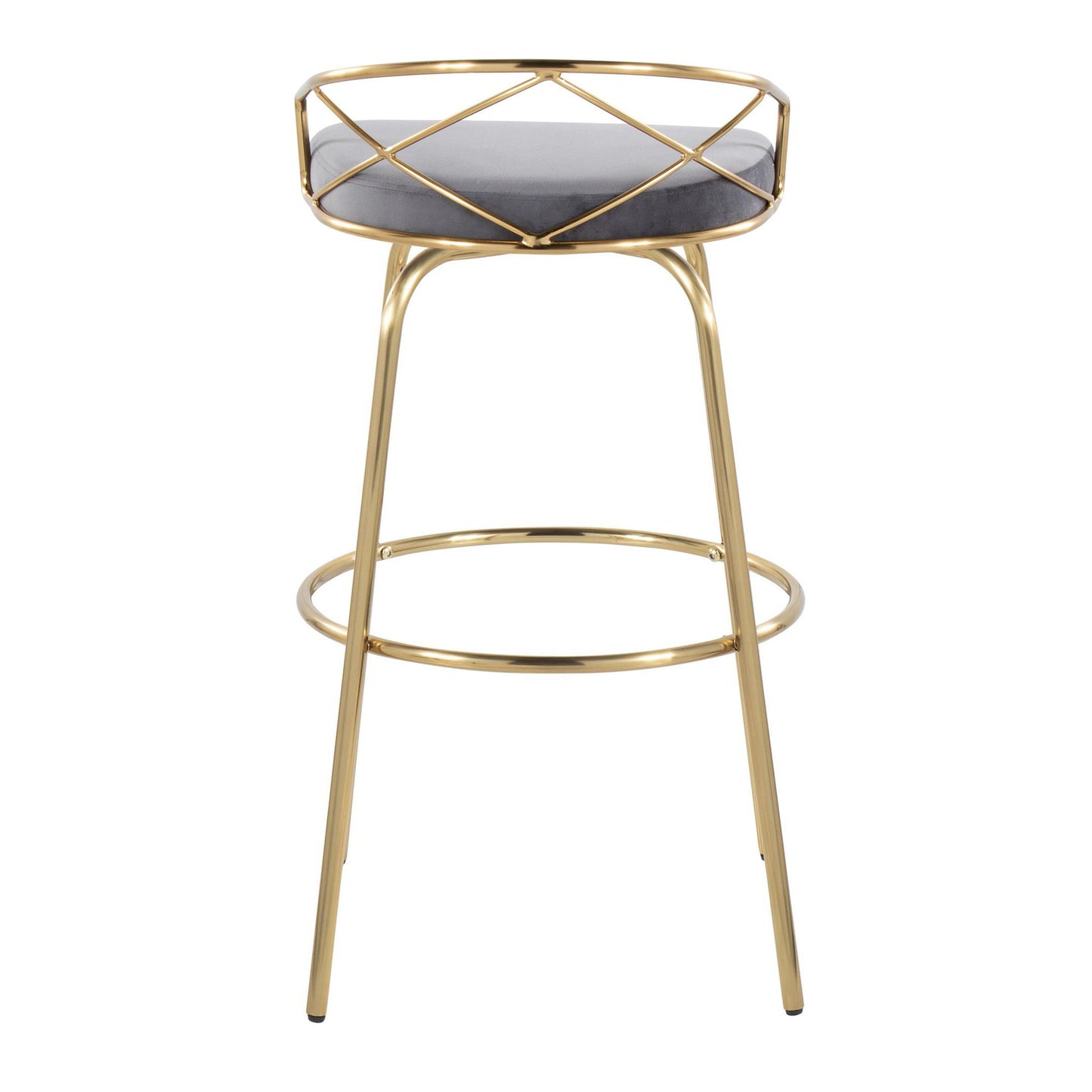 Charlotte - Glam Glam / Art Deco Fixed Height Barstool With Swivel With Round Footrest (Set of 2) - Gold / Gray