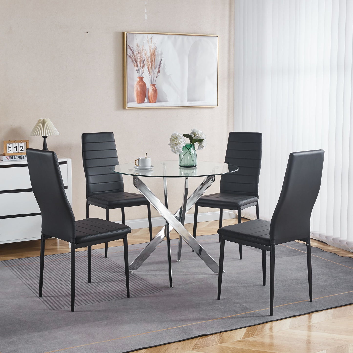 Dining Table With Cross Metal Leg And Tempered Glass, Modern Space Saving Kitchen Table For Living Room Legs - Chrome