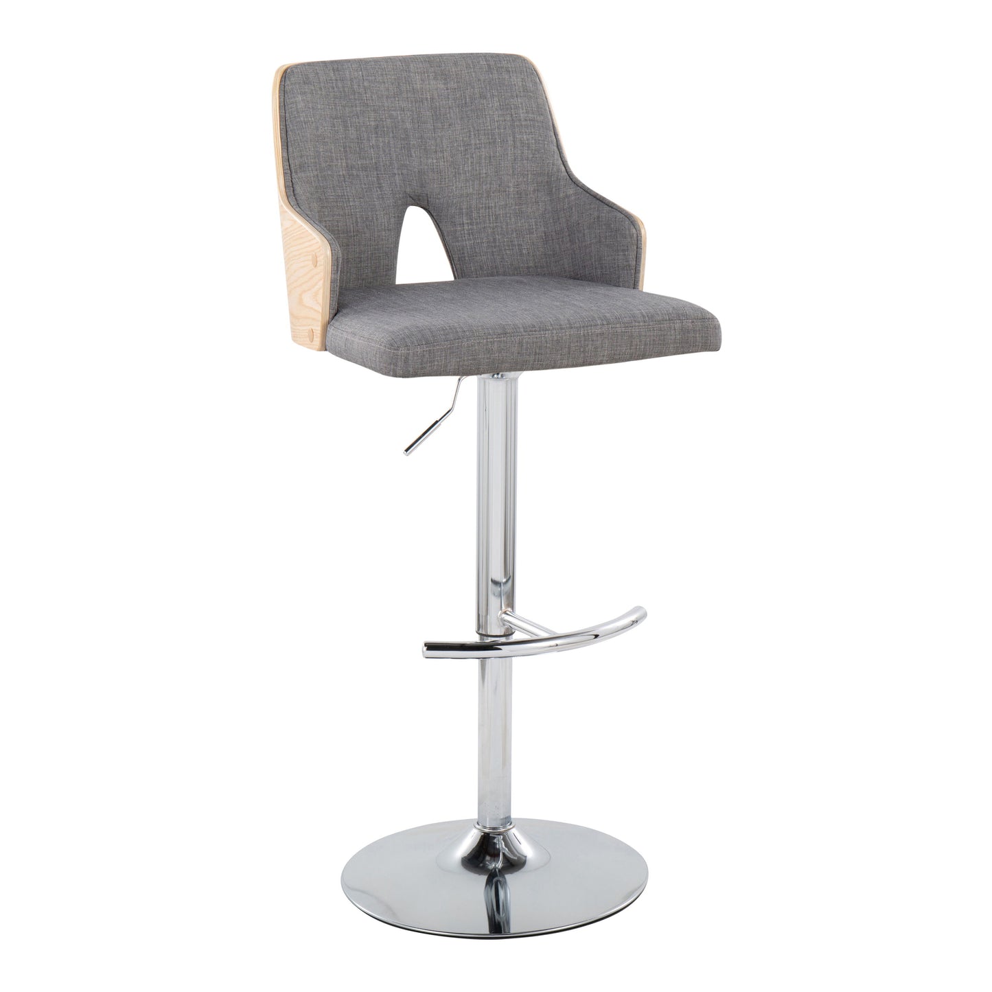 Stella - Contemporary Adjustable Barstool Stool With Swivel With Rounded T Footrest (Set of 2) - Chrome / Natural / Light Gray