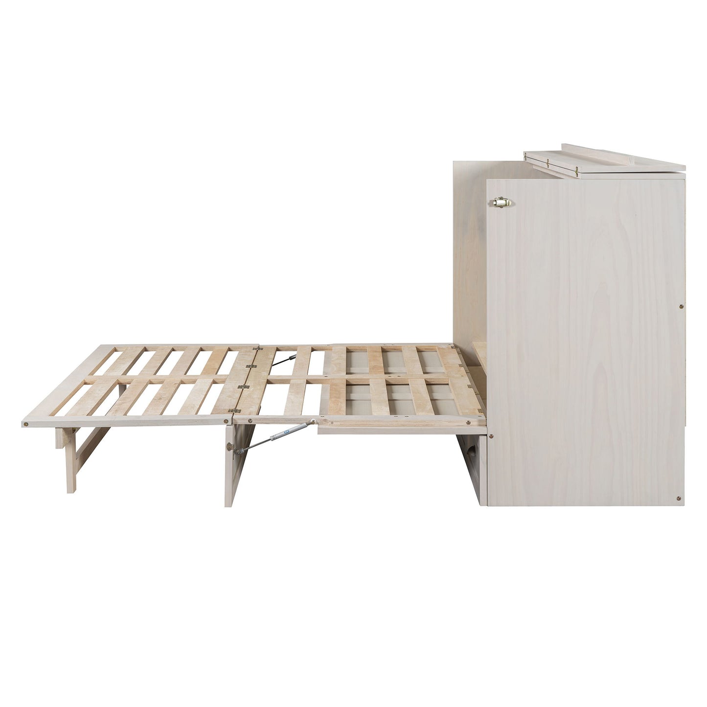 Queen Size Murphy Bed With Large Drawers - Brushed White