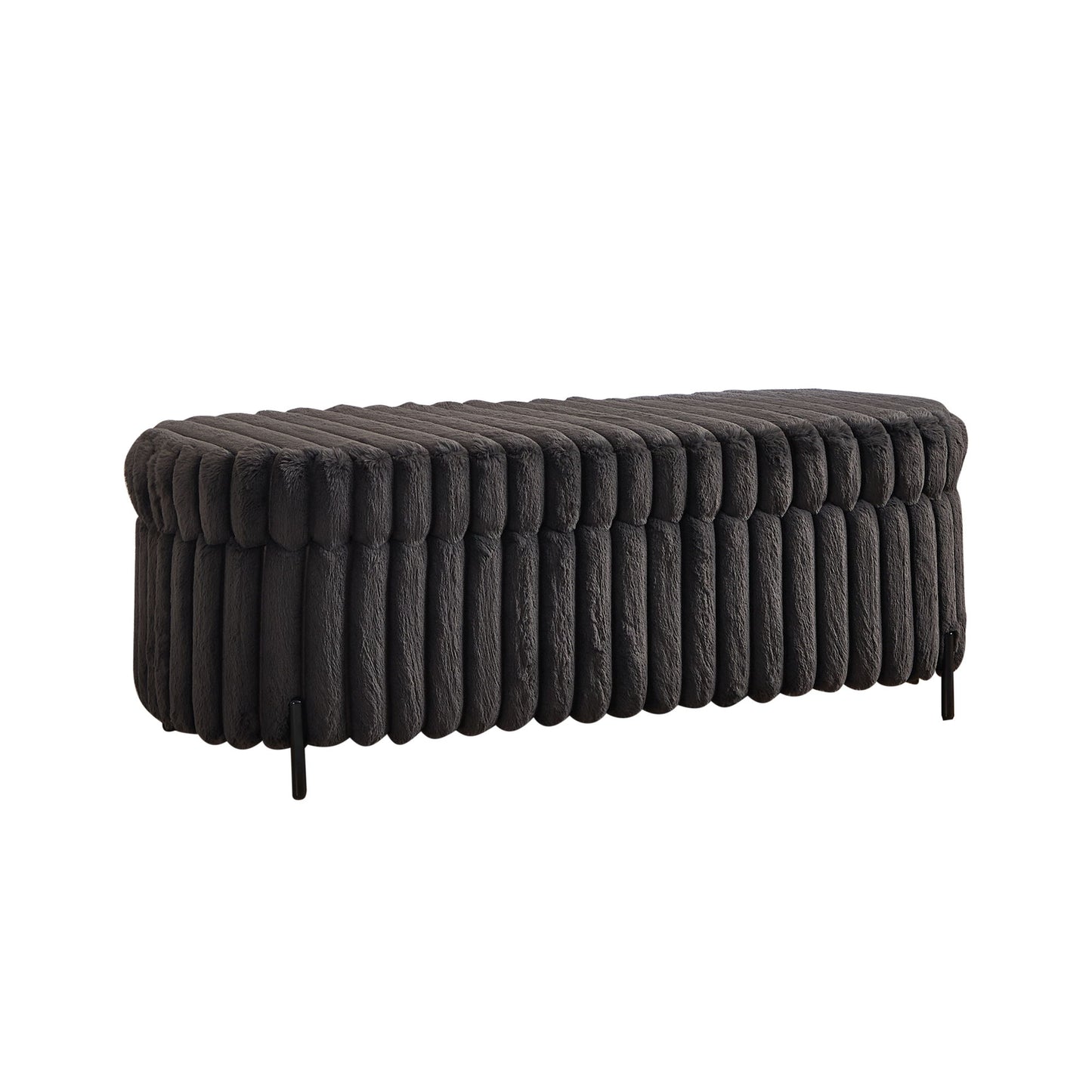 Charcoal Faux Fur Flip Top Storage Bench With Metal Legs, Wide Bed End Stool Foot Rest - Charcoal