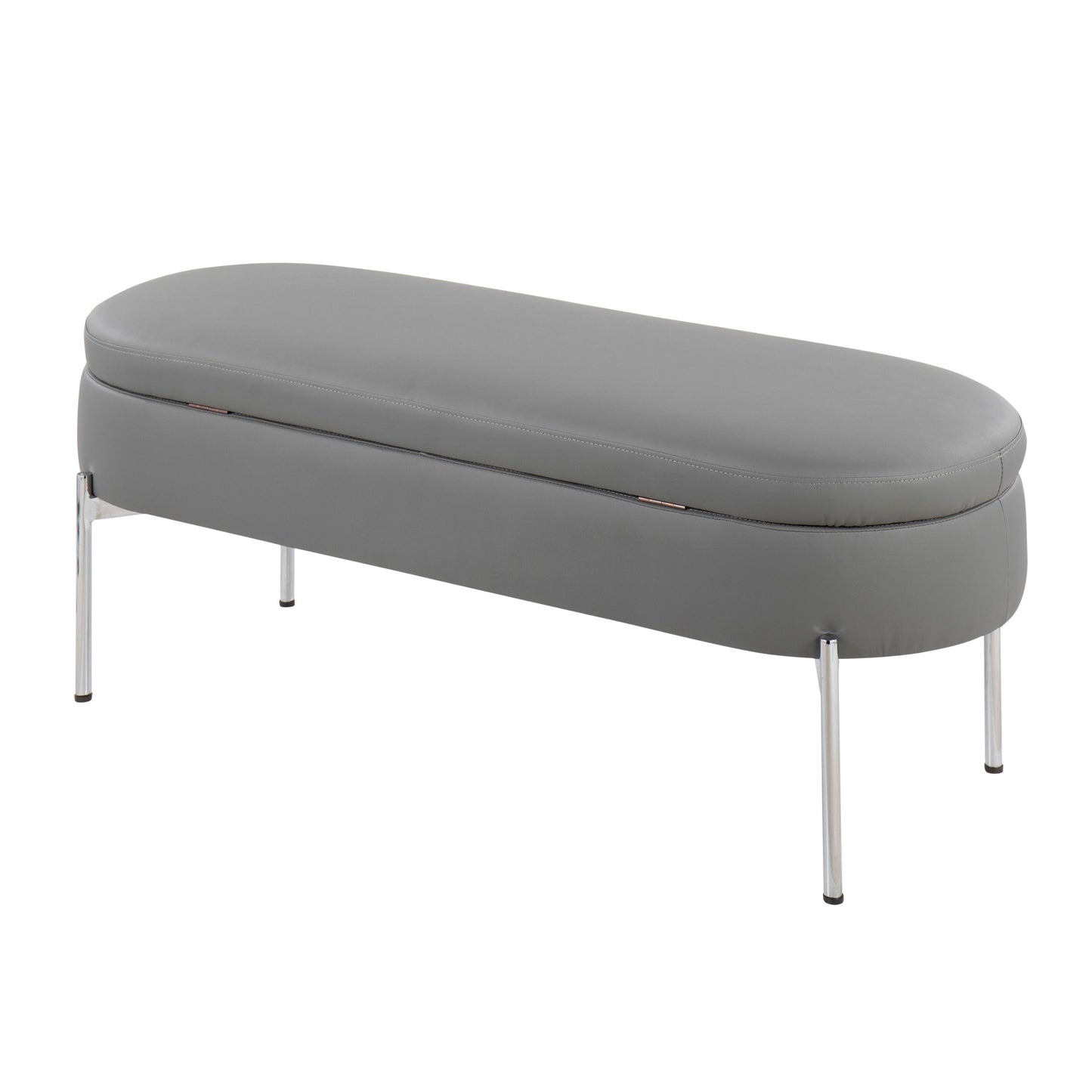 Chloe - Contemporary / Glam Storage Bench - Chrome / Gray