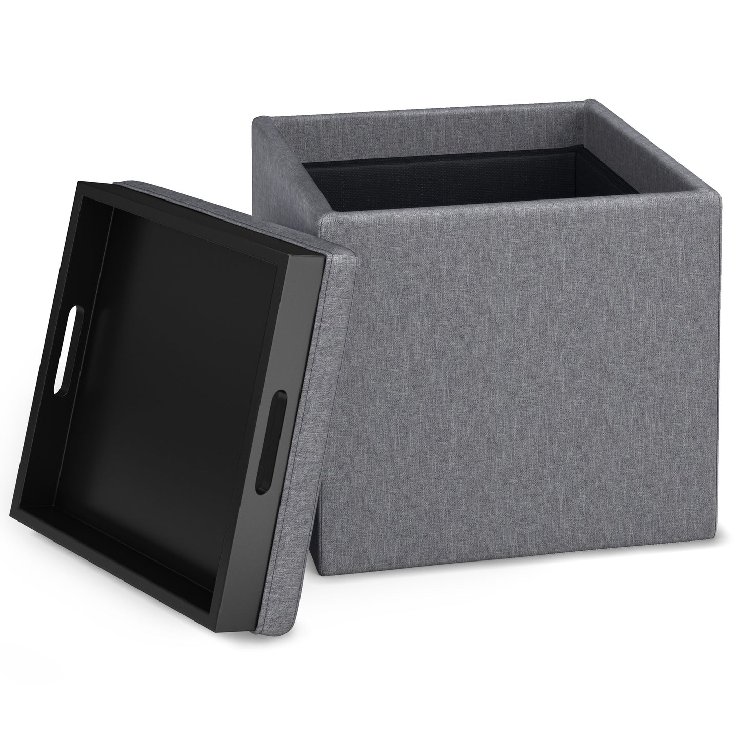 Rockwood - Cube Storage Ottoman With Tray - Slate Gray