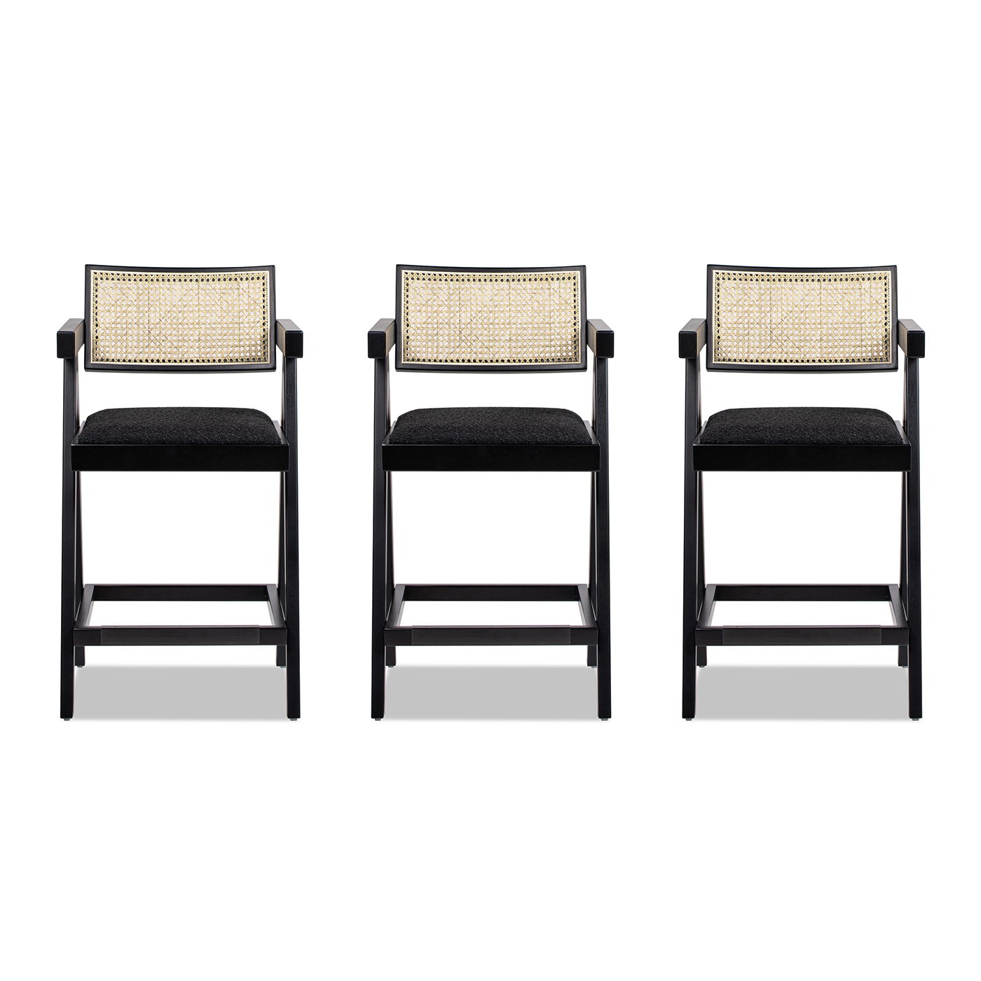 Milan - Modern Webbing Back Counter Bar Stool With Arms (Set of 3) - Ebony Black
