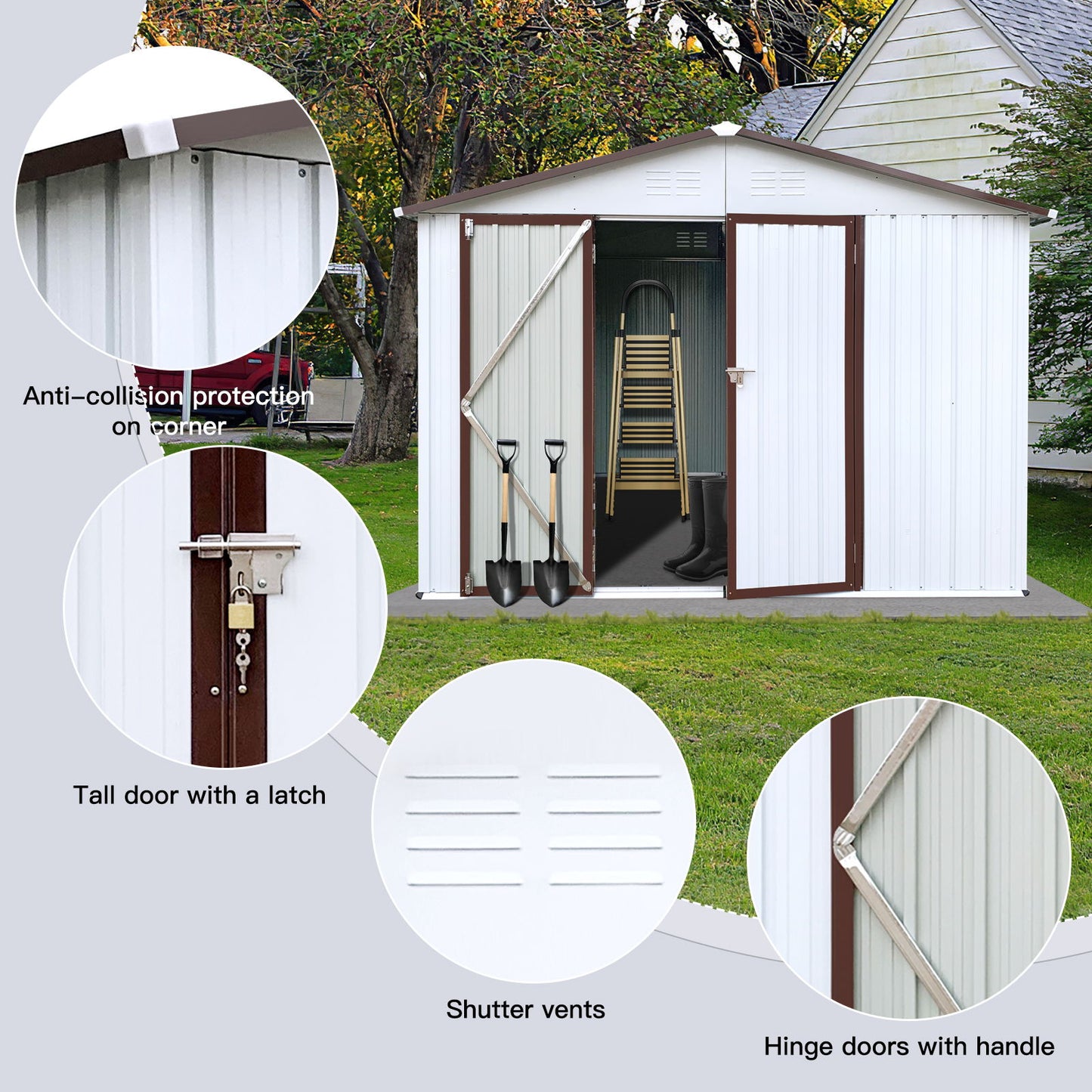 10'x8' Garden Sheds Outdoor Storage Sheds - White / Coffee